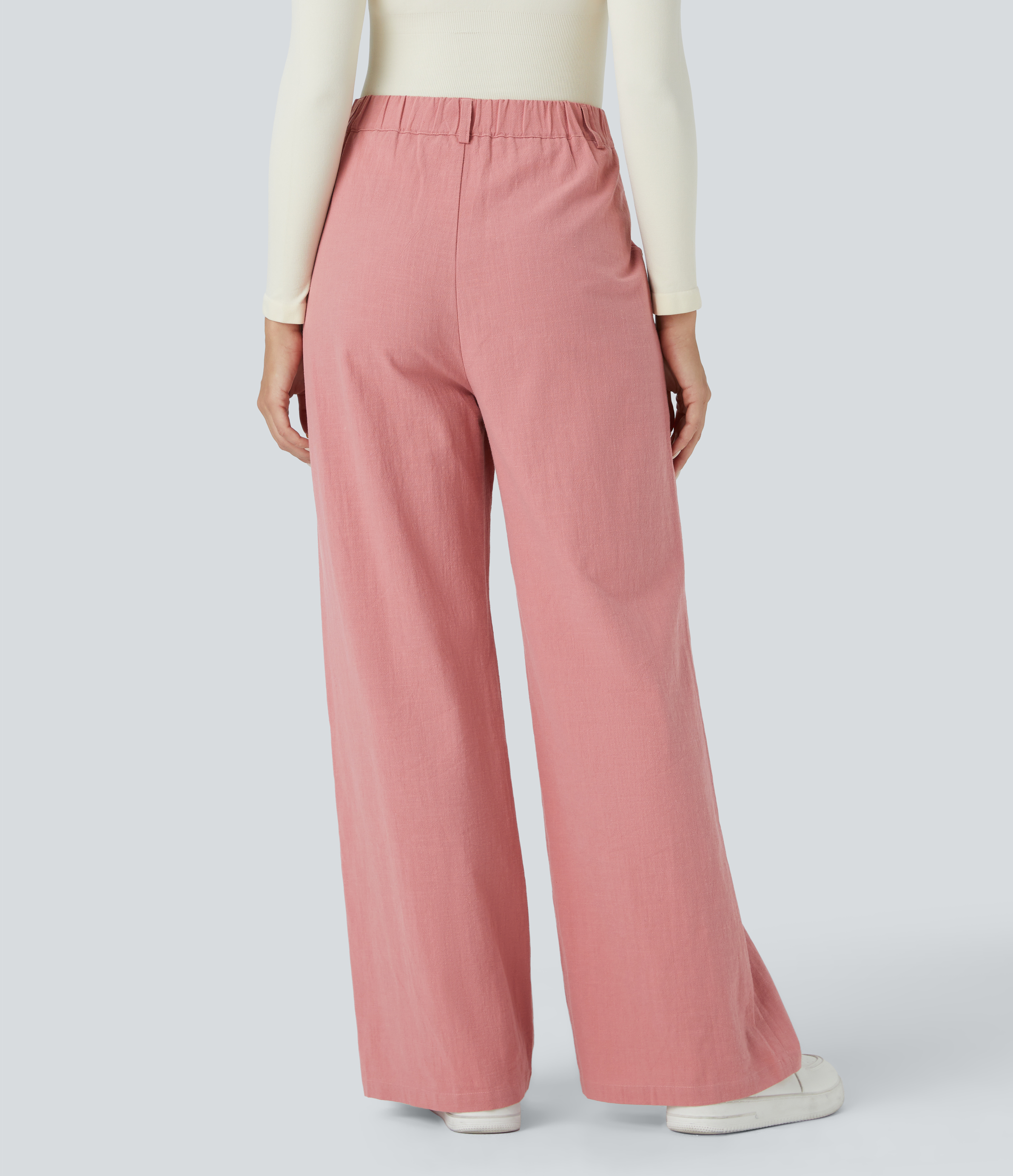 Halara High Waisted Button Zipper Side Flap Cargo Pocket Wide Leg Casual Cotton Pants  - Rosette - S(regular) sweatpants jogger pants 
