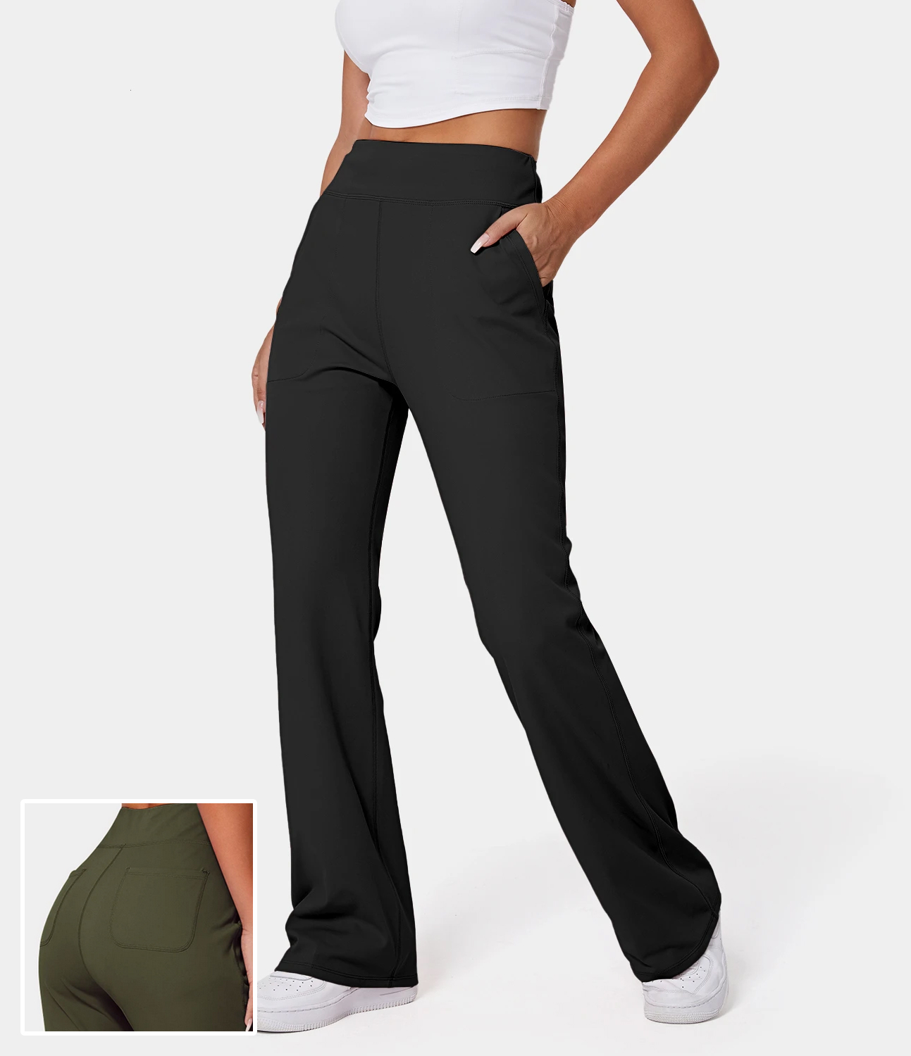 Women's High Waisted Side Pocket Plain Flare Leggings HALARA