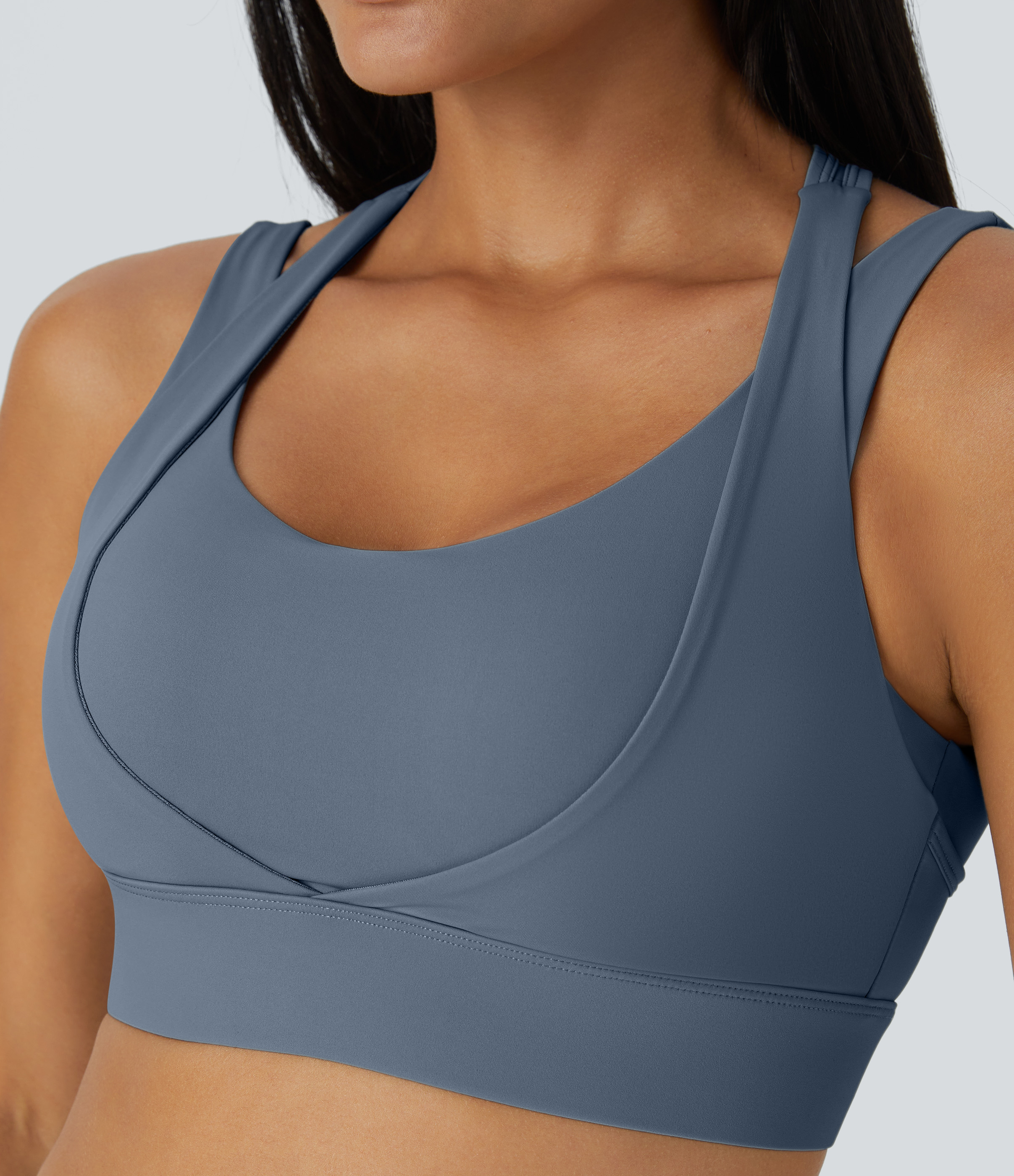 Halara Medium Support Backless Cut Out Adjustable Buckle Workout Sports Bra  - Gray Haze Blue - L push up bra strapless bra backless bra 