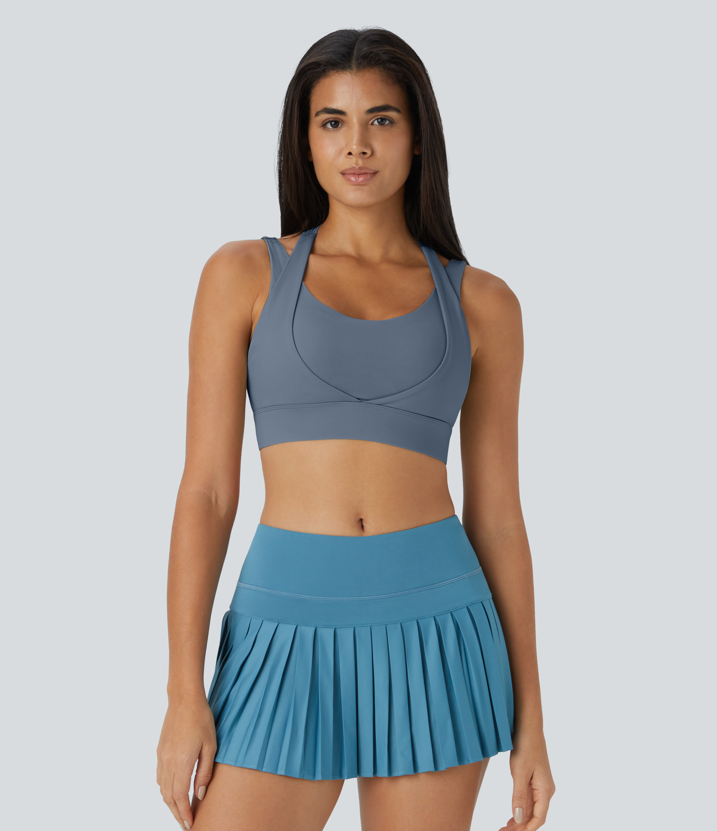 Halara Medium Support Backless Cut Out Adjustable Buckle Workout Sports Bra  - Gray Haze Blue - L push up bra strapless bra backless bra 
