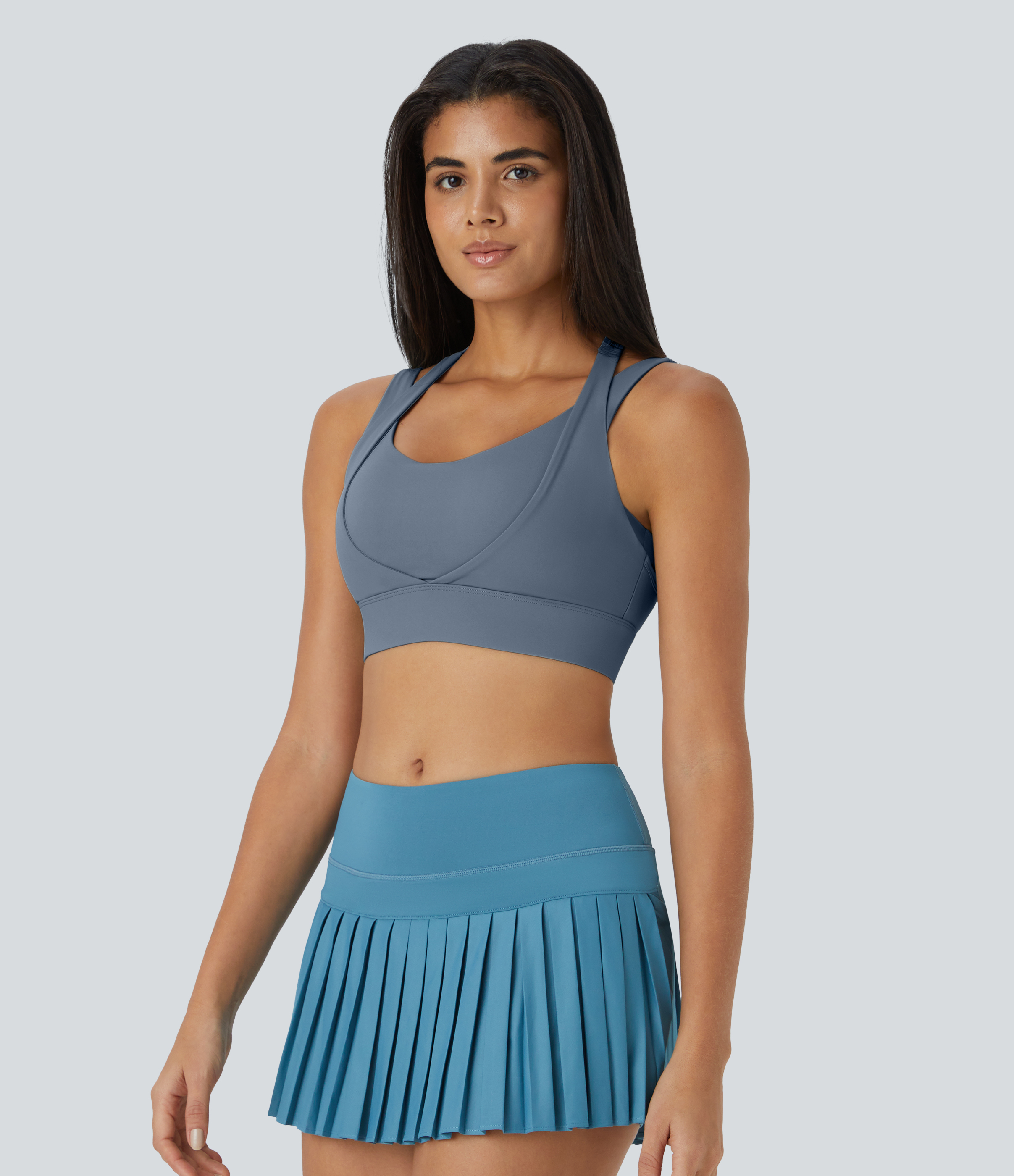 Halara Medium Support Backless Cut Out Adjustable Buckle Workout Sports Bra  - Gray Haze Blue - L push up bra strapless bra backless bra 