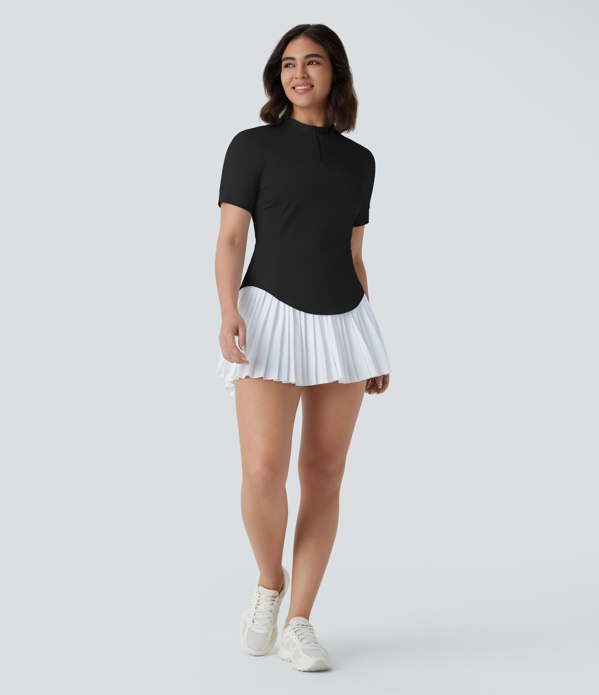 Halara Stand Collar Zipper Side Pocket Curved Hem Golf Sports Top  - Black - XL 