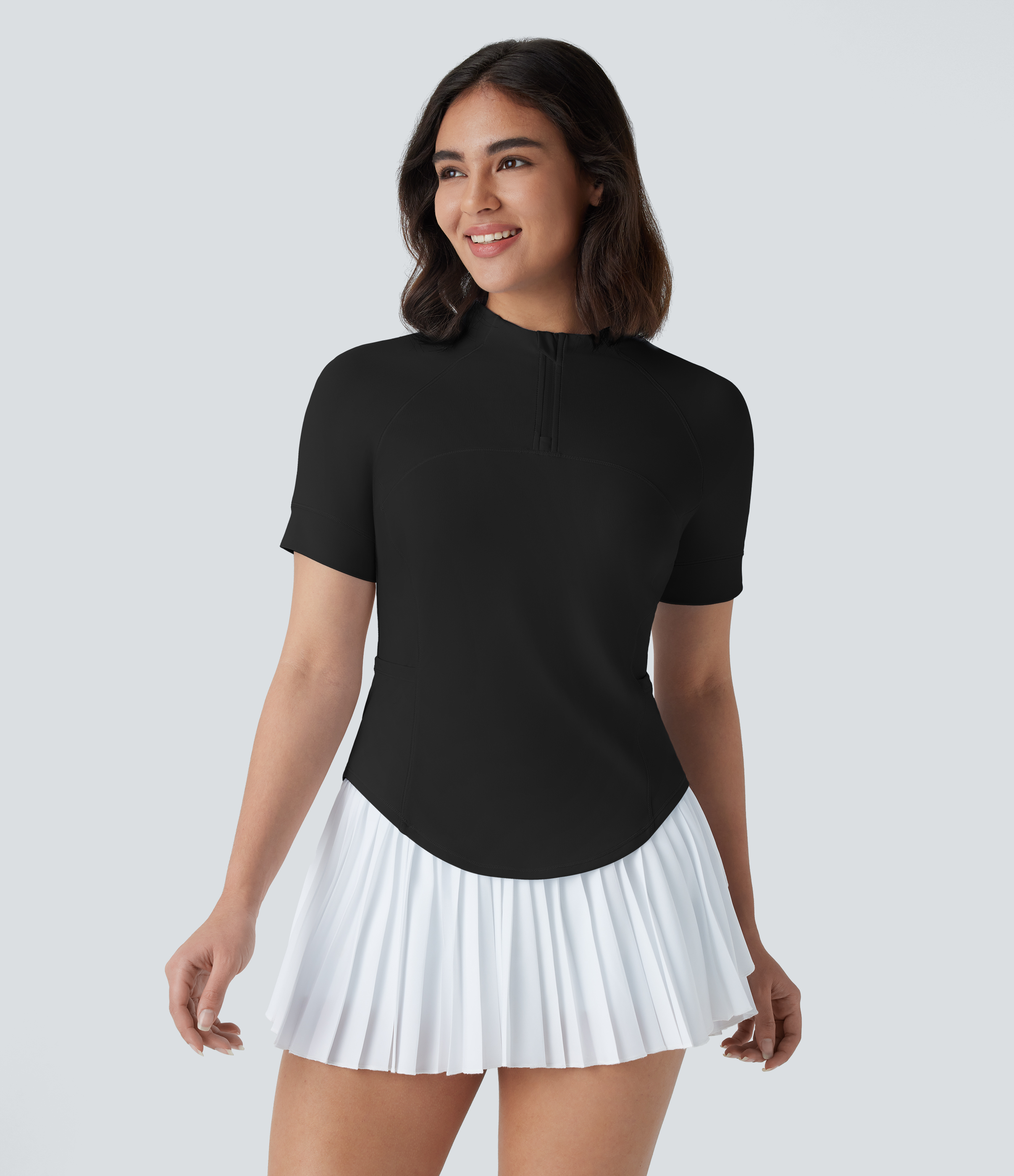 Halara Stand Collar Zipper Side Pocket Curved Hem Golf Sports Top  - Black - XL 