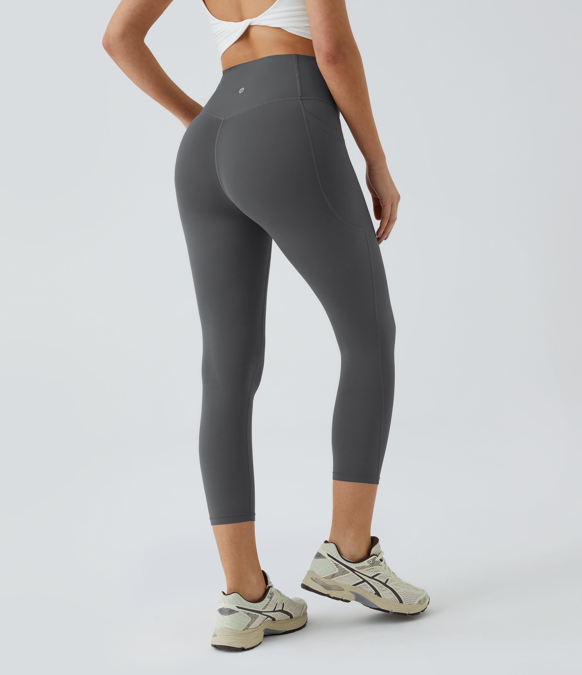 Halara High Waisted Side Pocket Shaping Training Capri Leggings  - Volcanic Ash - L gym leggings leggings with pockets 