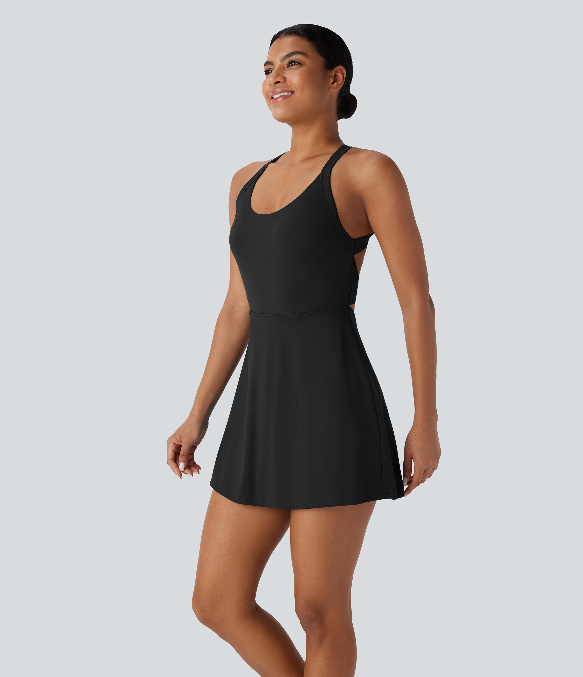 Halara Softlyzeroв„ў Airy Backless Twisted A Line Cool Touch Mini Dance Active Dress-Easy Peezy Edition Workout Dress - Black - XS 