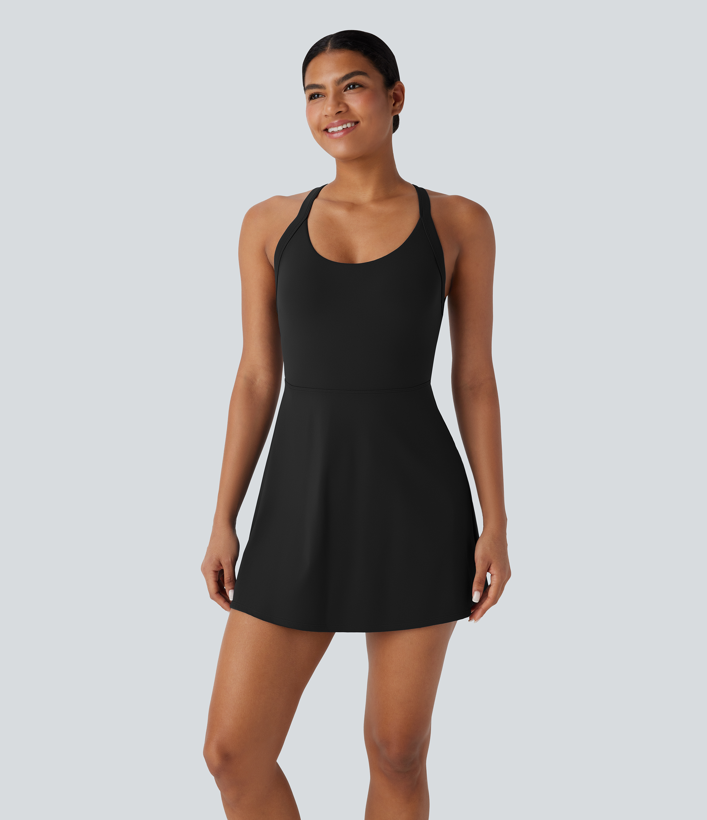 Halara Softlyzeroв„ў Airy Backless Twisted A Line Cool Touch Mini Dance Active Dress-Easy Peezy Edition Workout Dress - Black - XS 