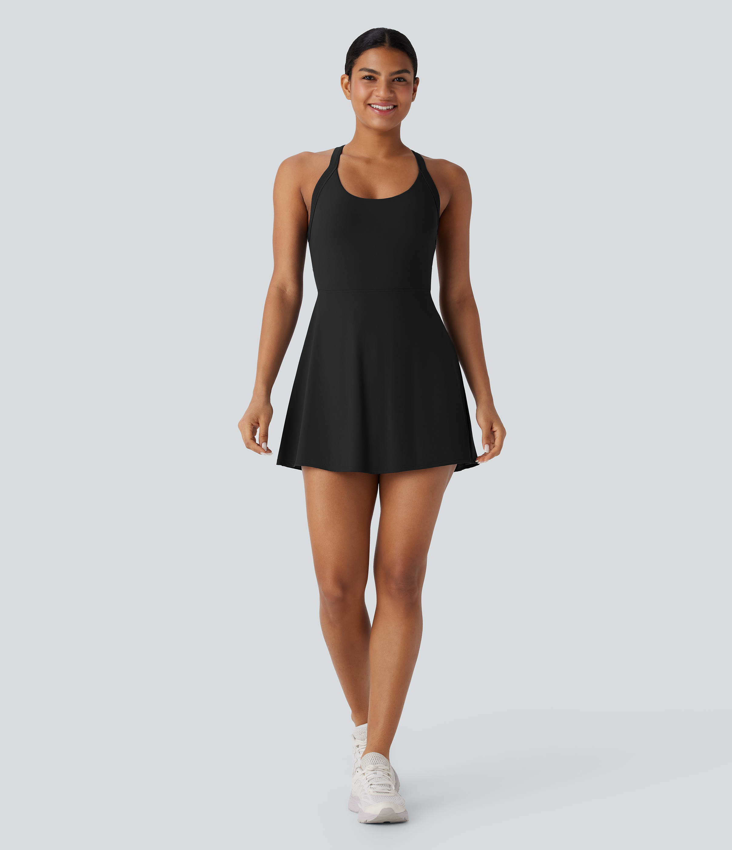 Halara Softlyzeroв„ў Airy Backless Twisted A Line Cool Touch Mini Dance Active Dress-Easy Peezy Edition Workout Dress - Black - XS 