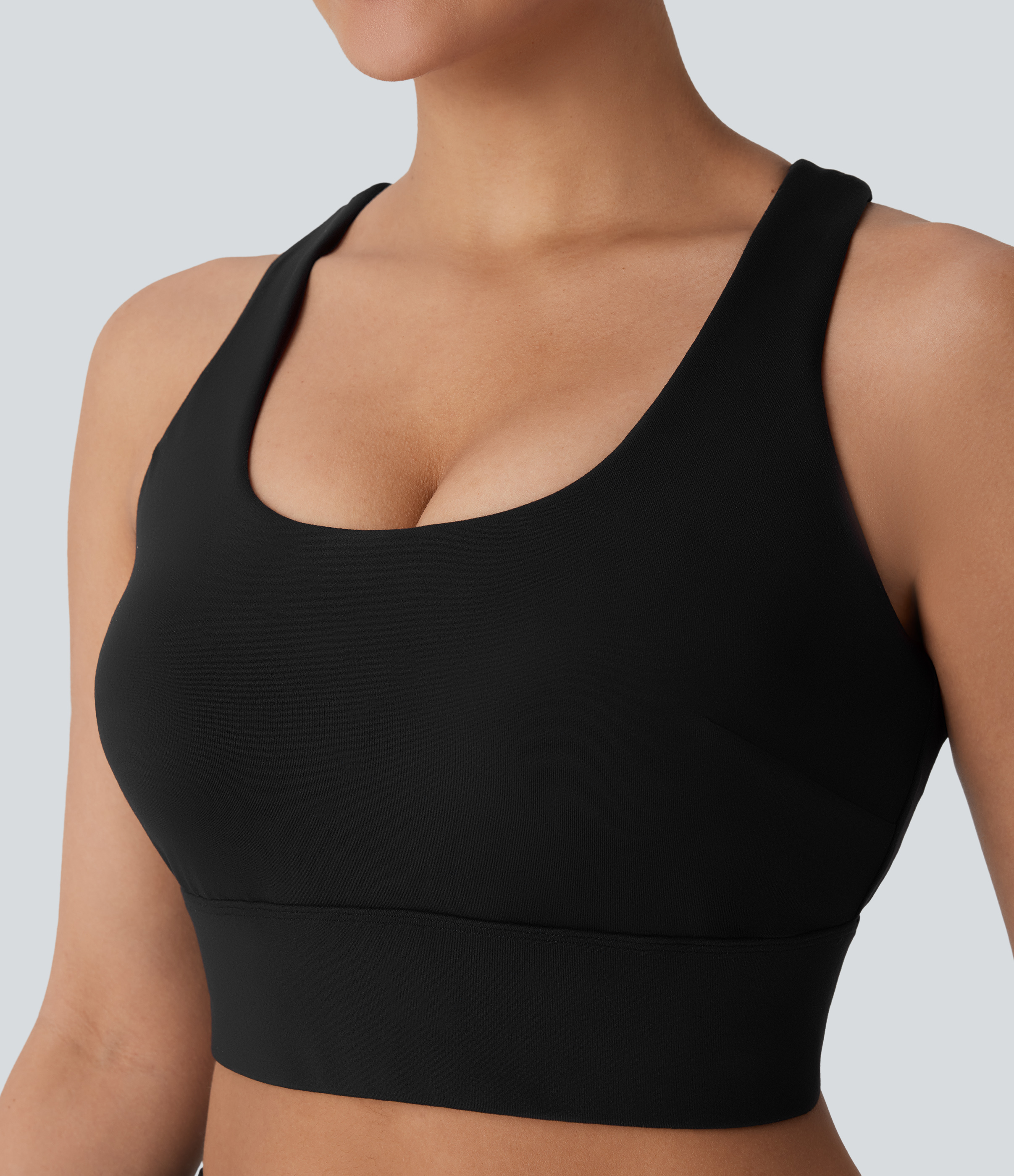 Halara Medium Support U Neck Backless Crisscross Adjustable Hook Running Sports Bra-D/DD/DDD/F Cups  - Black - XS push up bra strapless bra 