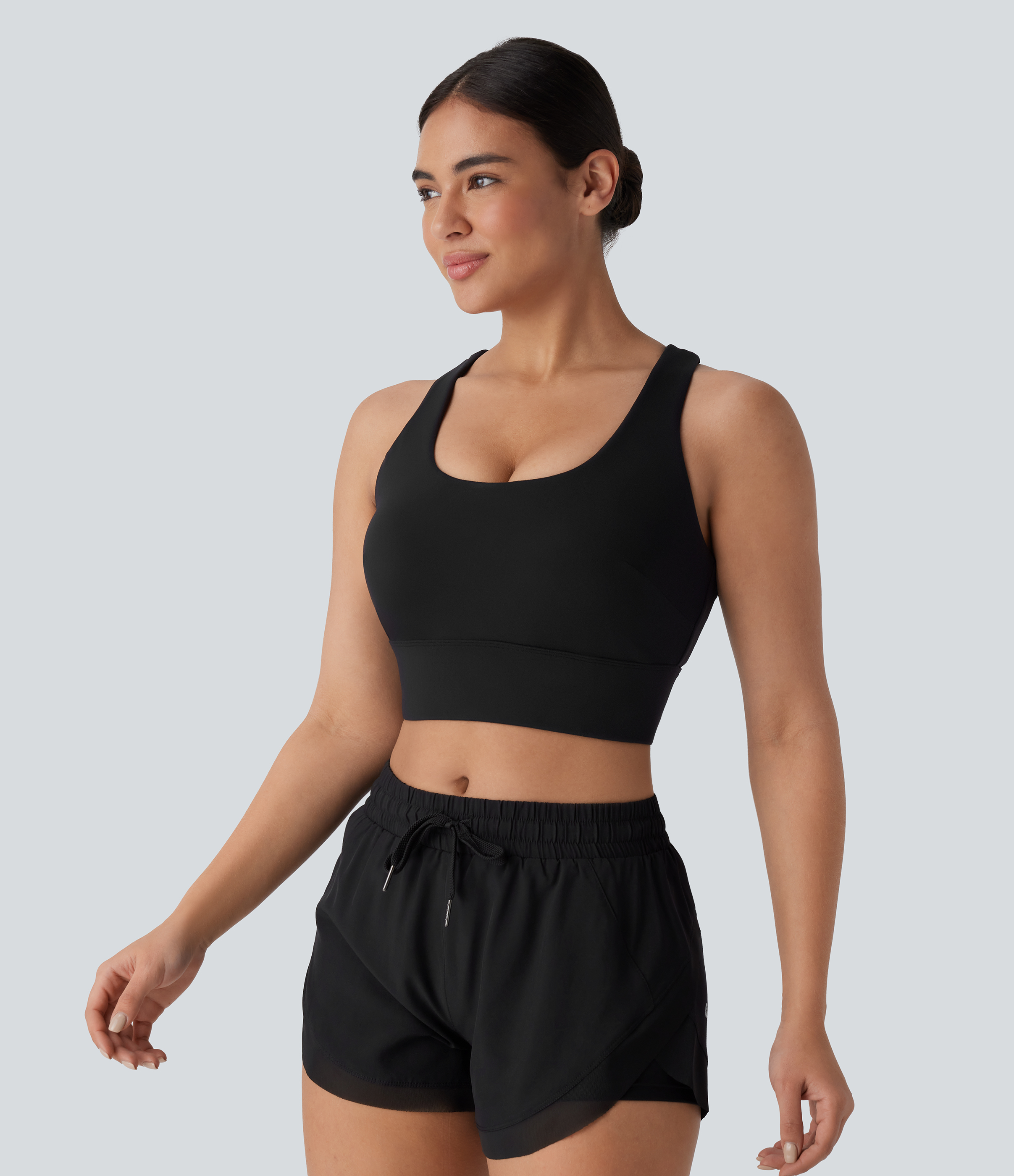 Halara Medium Support U Neck Backless Crisscross Adjustable Hook Running Sports Bra-D/DD/DDD/F Cups  - Black - XS push up bra strapless bra 