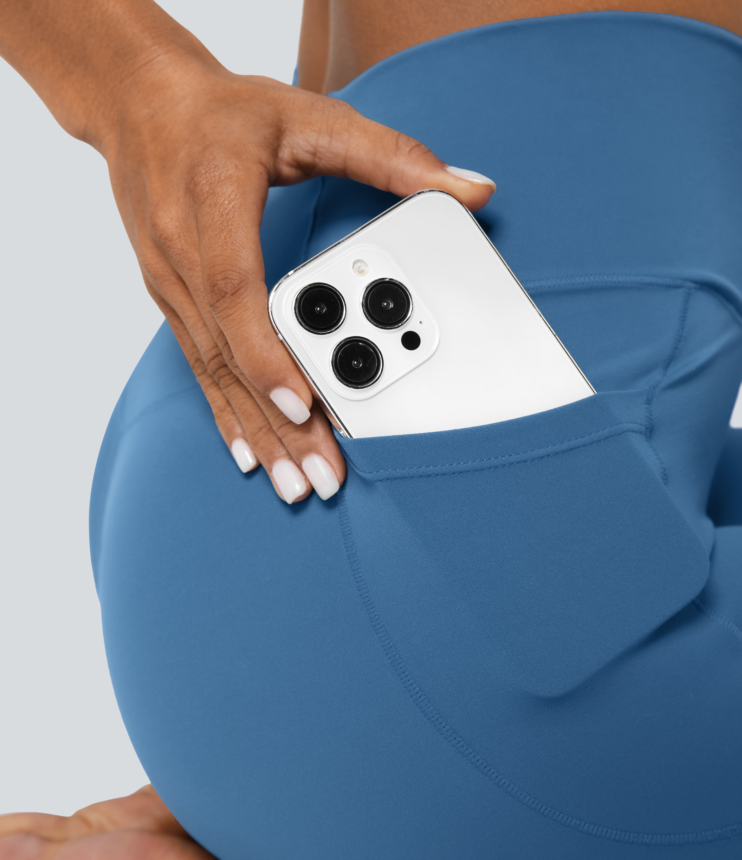 Halara Cloudfulв„ў Fabric Crossover Pocket Plain Leggings  - Gloomy Blue - M(7/8) gym leggings leggings with pockets leggings with butt lift 
