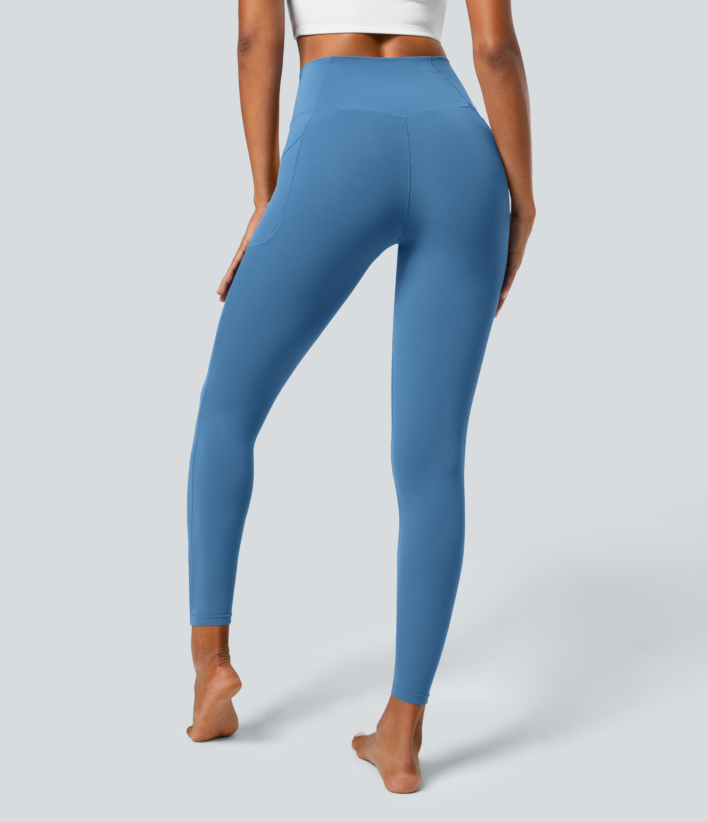 Halara Cloudfulв„ў Fabric Crossover Pocket Plain Leggings  - Gloomy Blue - M(7/8) gym leggings leggings with pockets leggings with butt lift 