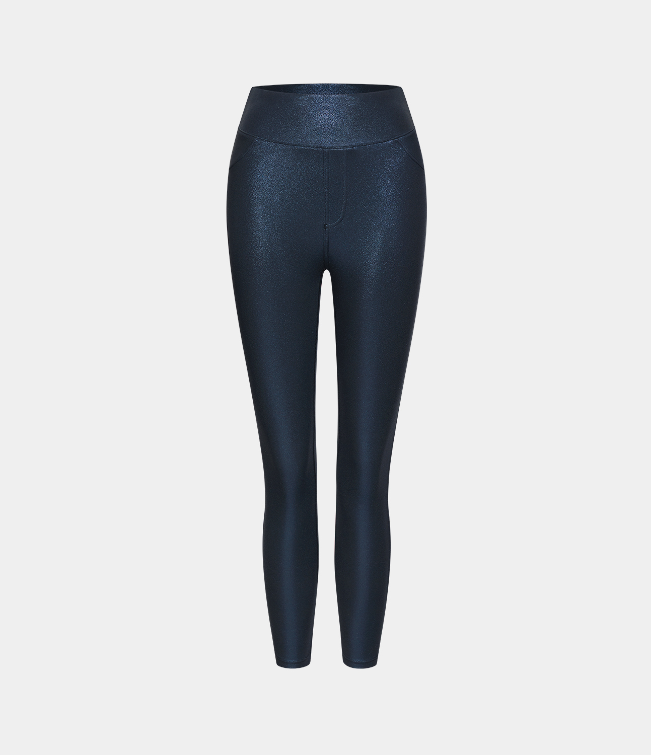 Halara Cloudfulв„ў Shine Fabric High Waisted Back Side Pocket Work Faux Leather Leggings  - Shiny Midnight Blue - XL(full_length) gym leggings 