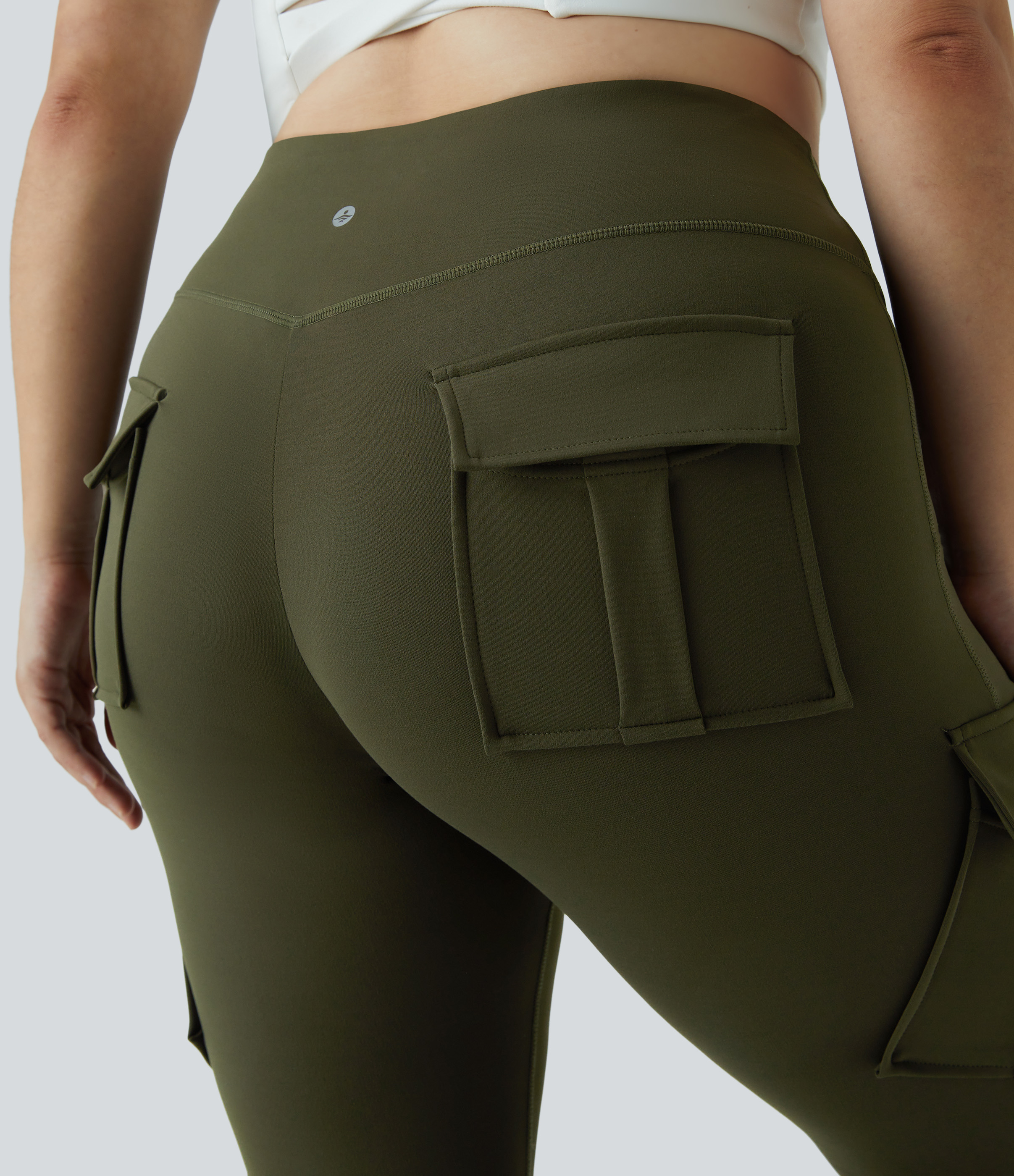 Halara High Waisted Cargo Pocket Skinny Yoga Plus Size 7/8 Leggings  - Lone Pine Green - 3X 