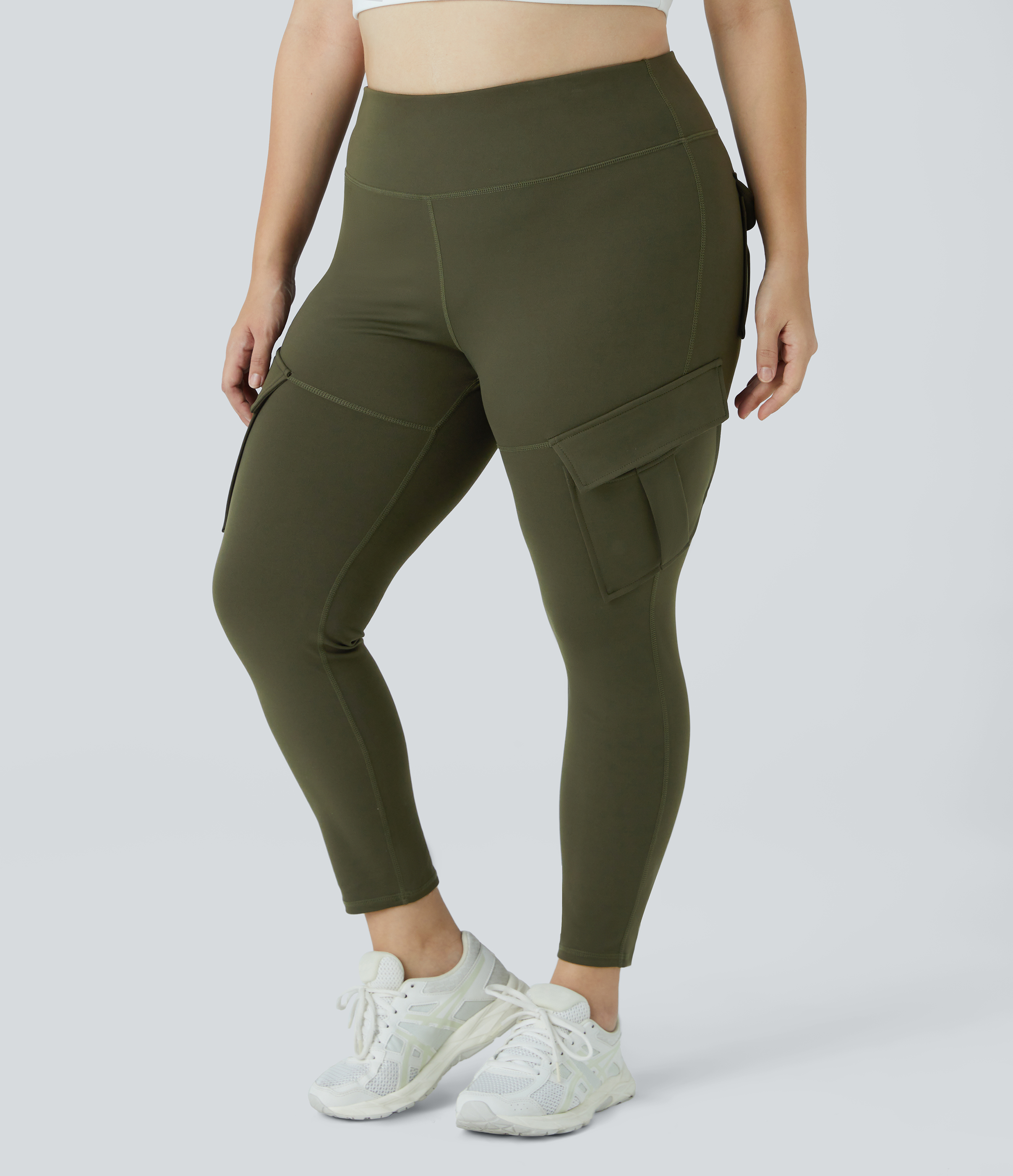 Halara High Waisted Cargo Pocket Skinny Yoga Plus Size 7/8 Leggings  - Lone Pine Green - 3X 