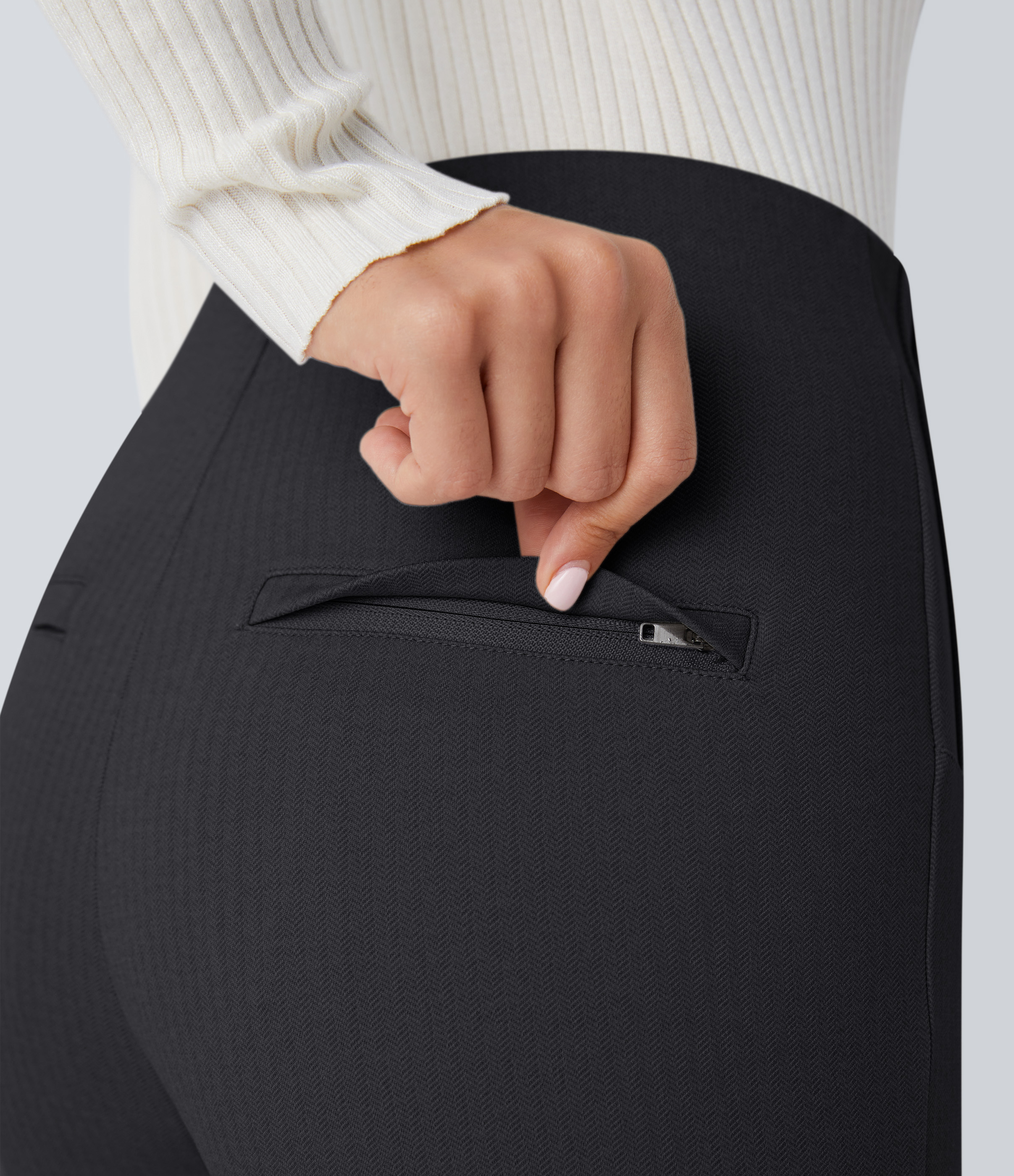 Halara SoCinched High Waisted Tummy Control Decorative Button Back Zipper Pockets Herringbone Work Leggings  - Blue Graphite - M(7/8) 