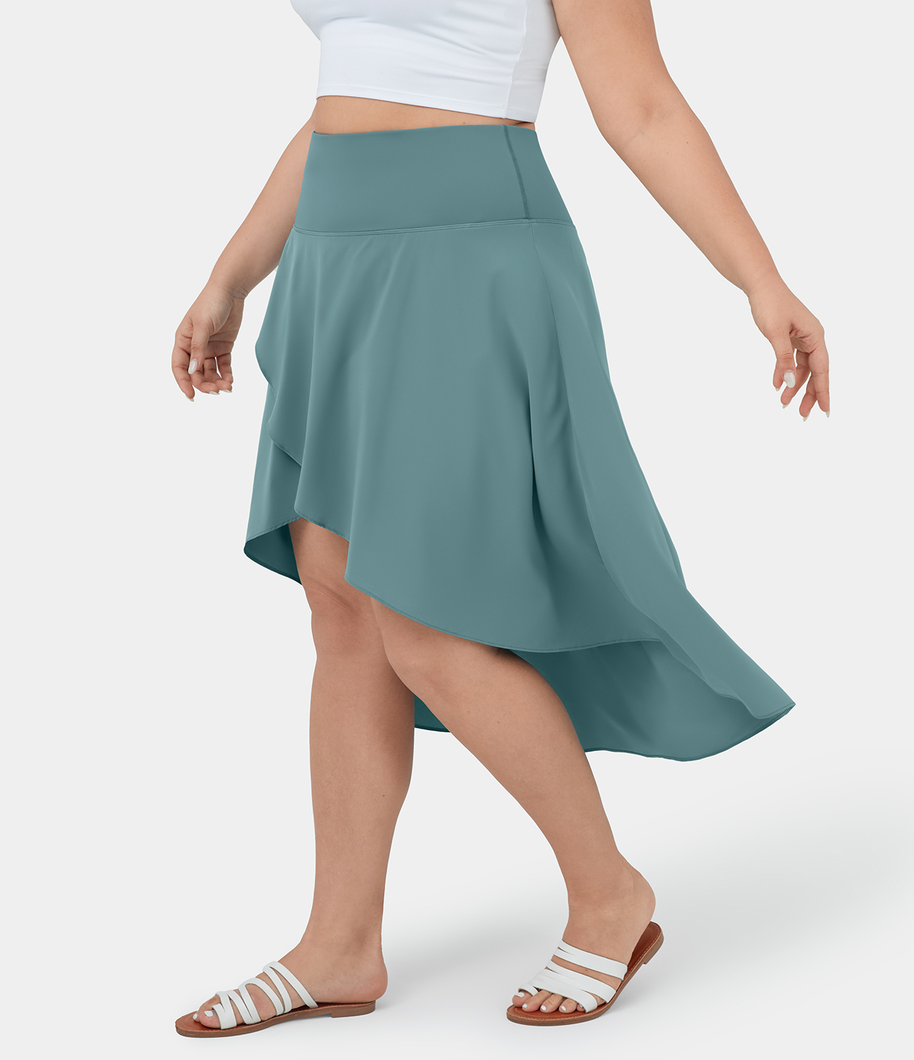 

Halara Breezefulв„ў High Waisted Asymmetric Ruffle High Low Flowy 2-in-1 Quick Dry Dance Plus Size Skirt - Stone Blue