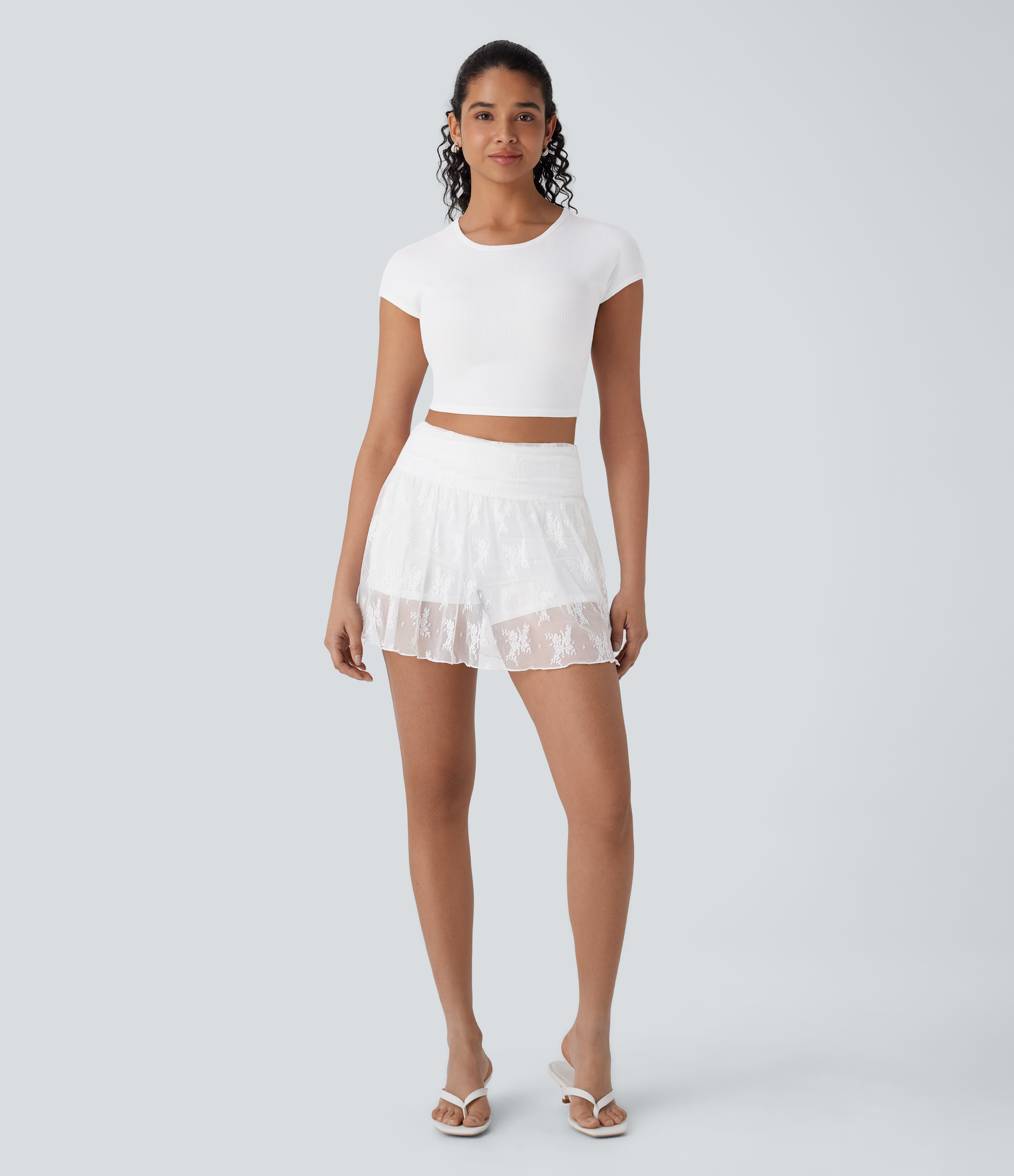 Halara Mid High Waisted 2-in-1 Side Pocket Lace Mini Party Skirt  - White - M(regular) 