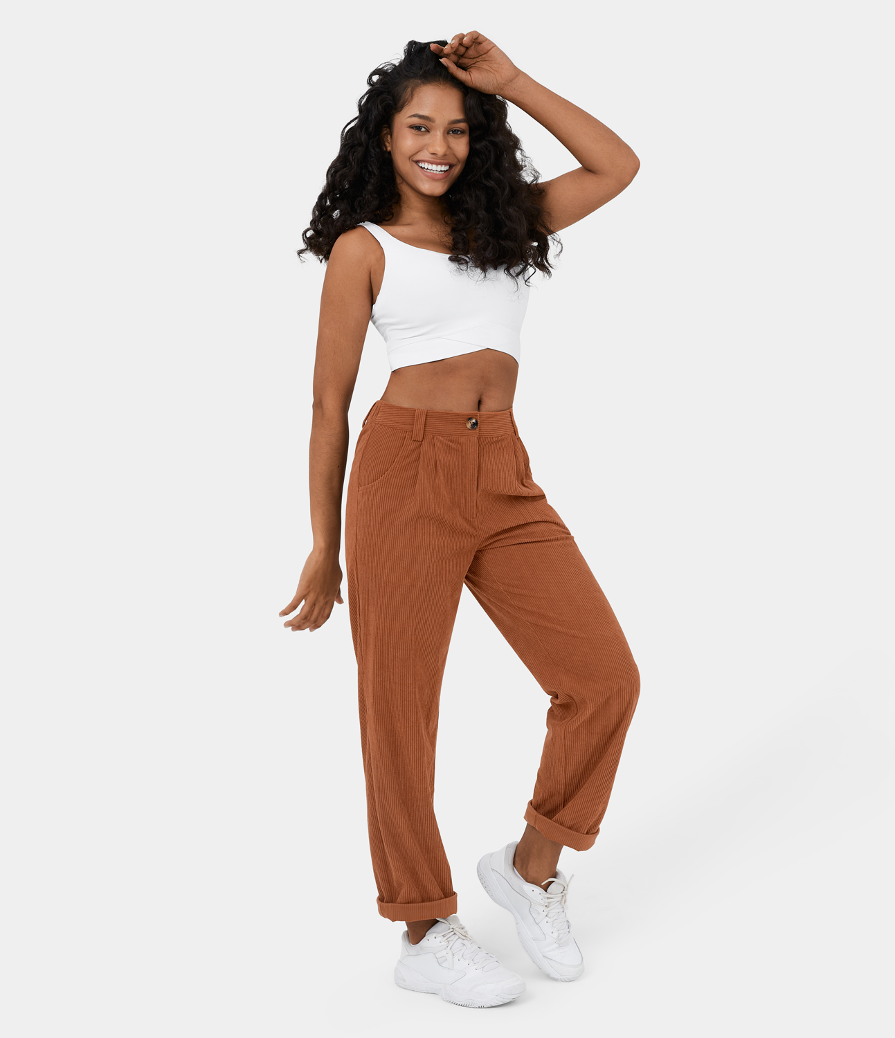 

Halara Mid Rise Button Zipper Side Pocket Corduroy Casual Pants - Bombay Brown -  sweatpants jogger pants stacked sweatpants