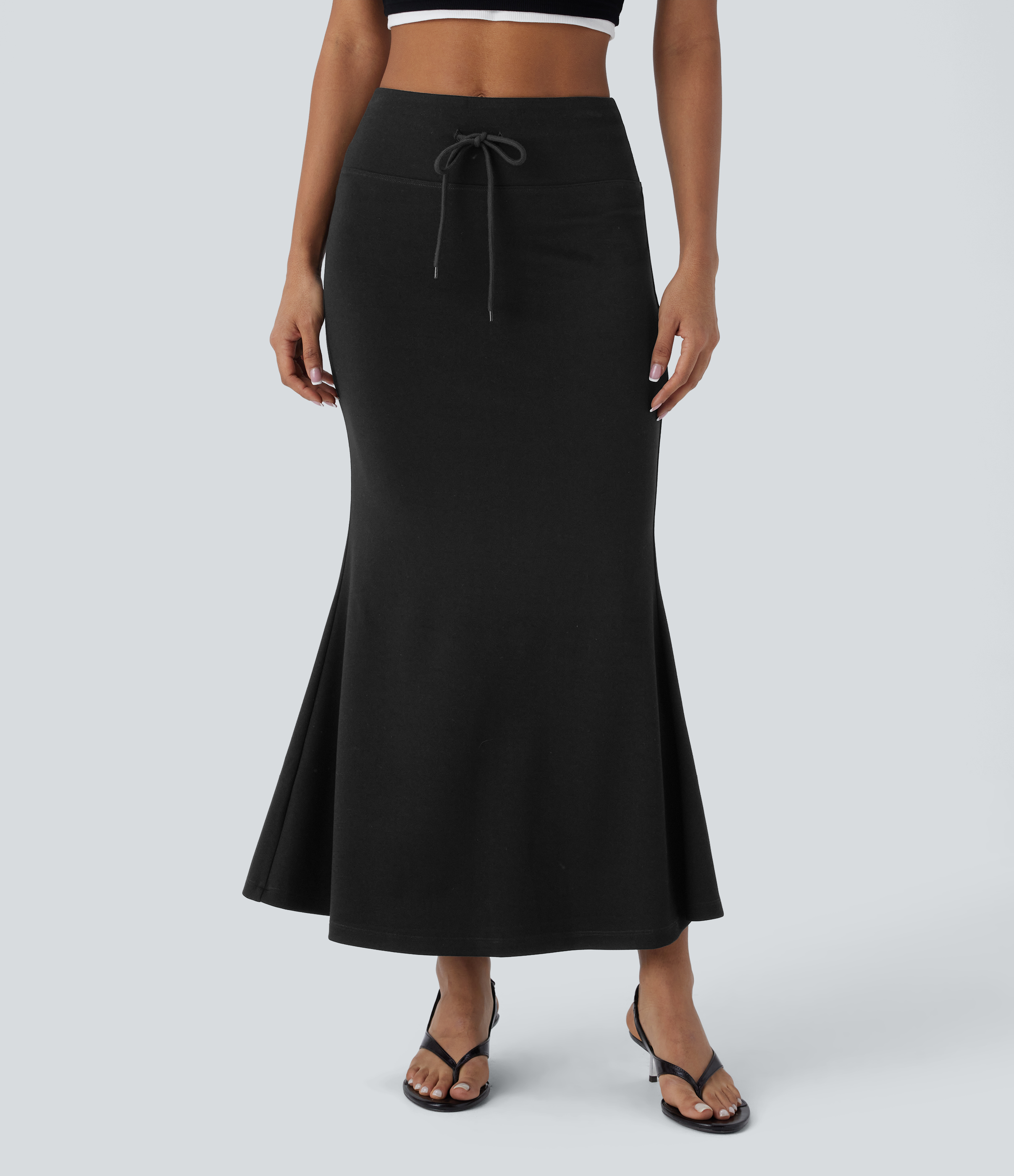 Halara SoCinched Mid Rise Tummy Control Drawstring Bodycon Maxi Casual Mermaid Skirt  - Black - XS(regular) 