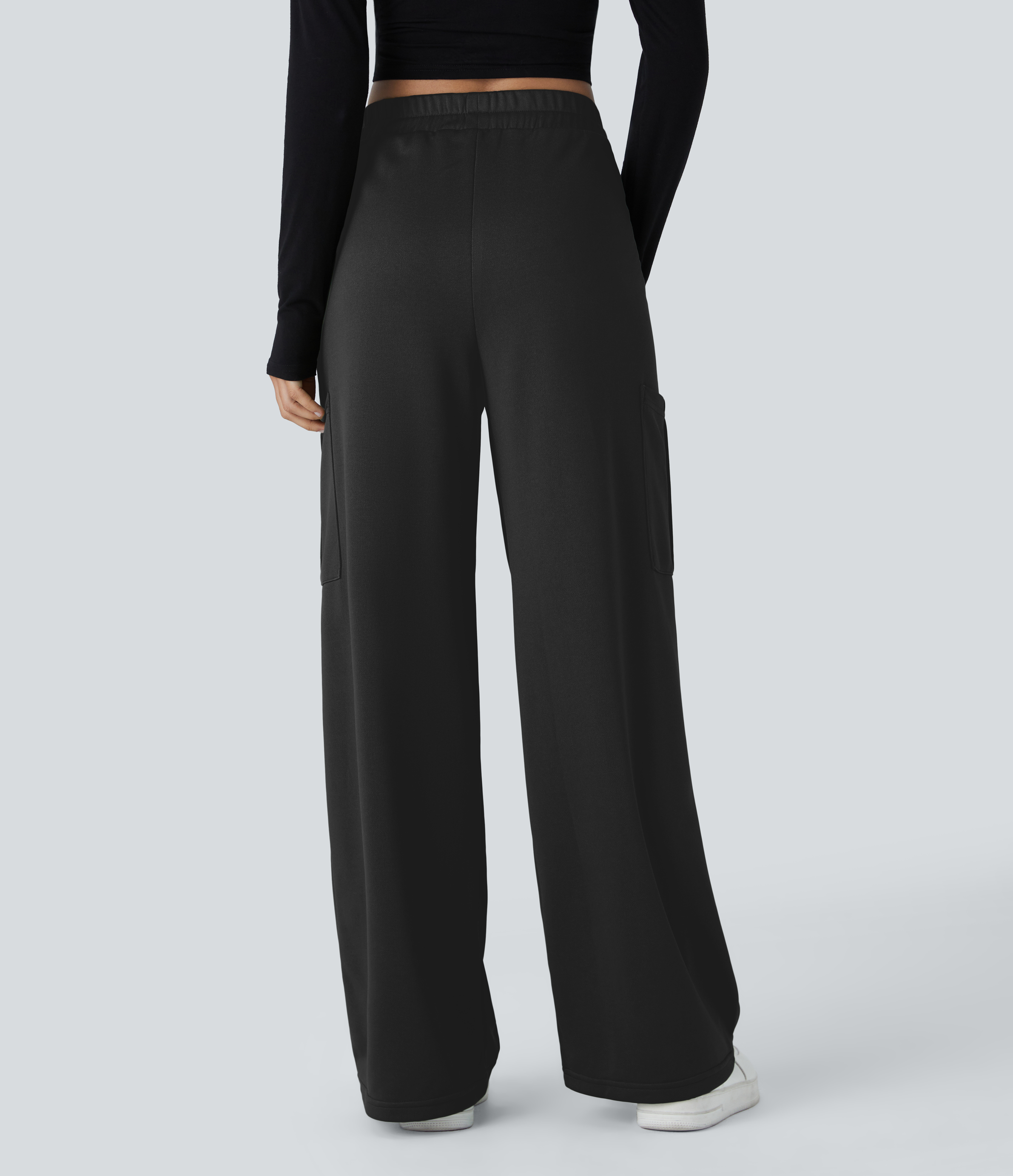 Halara Mid High Waisted Multiple Pockets Casual Cargo Pants  - Black - XS(regular) sweatpants jogger pants stacked sweatpants cargo joggers 