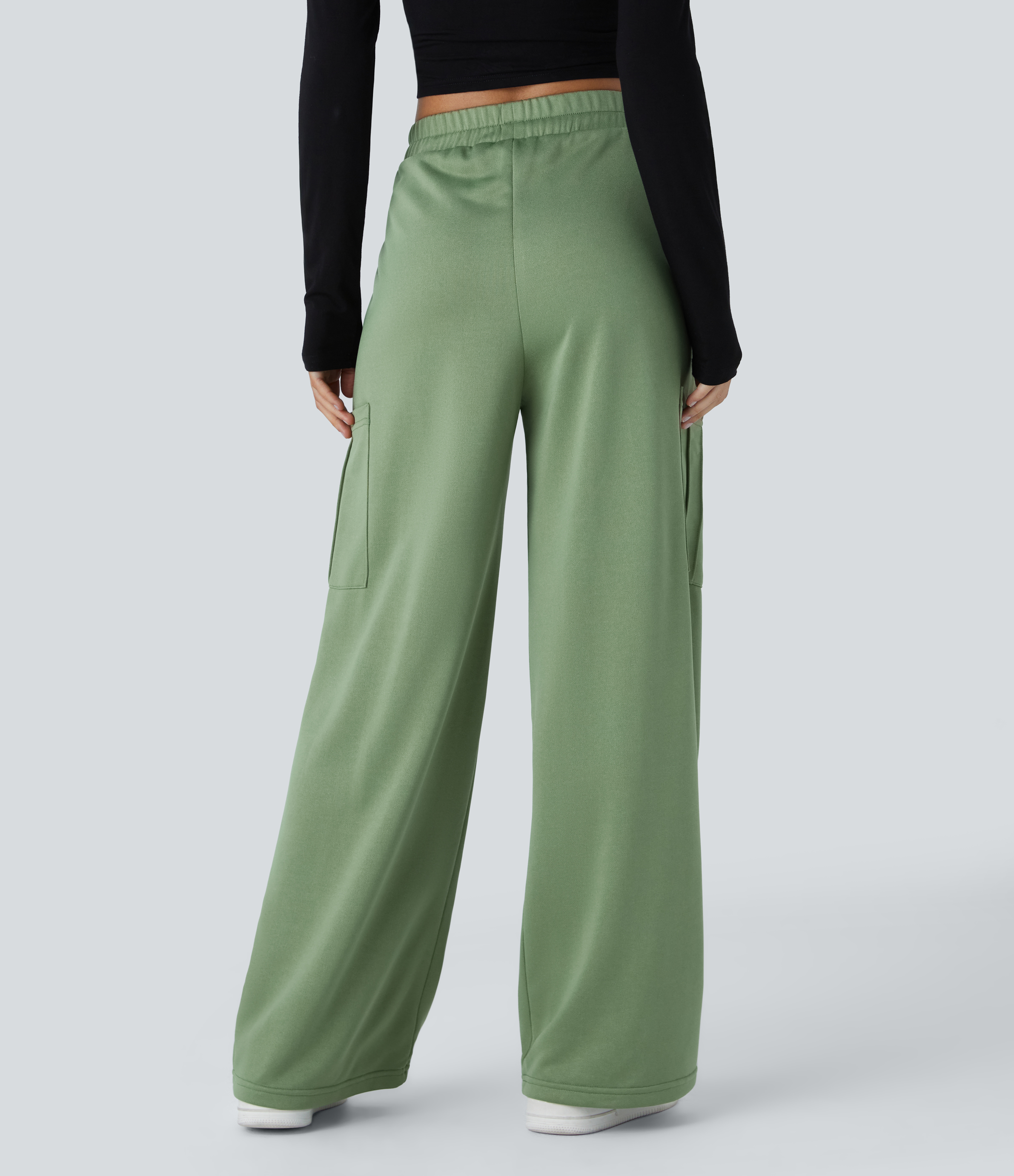 Halara Mid High Waisted Multiple Pockets Casual Cargo Pants  - Watercress - XL(regular) sweatpants jogger pants stacked sweatpants 