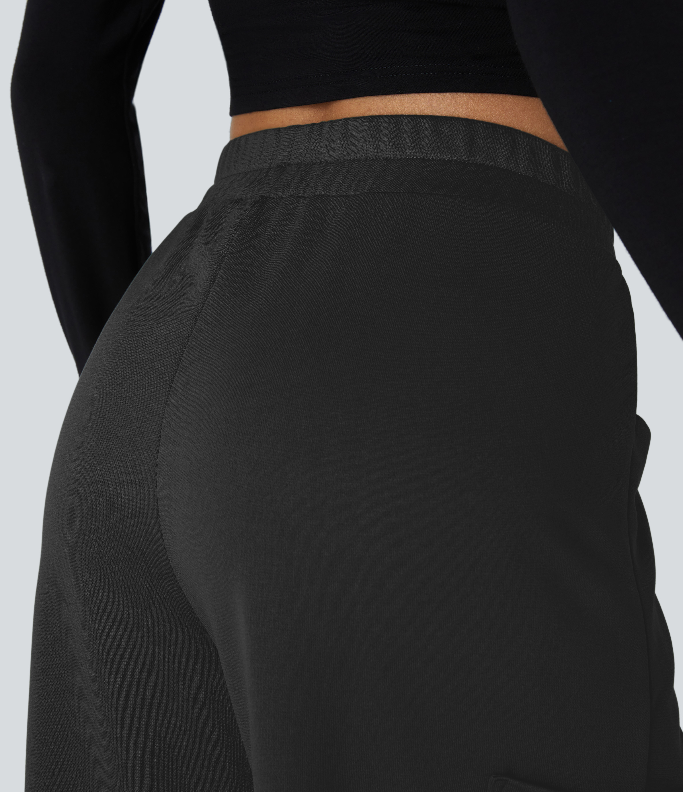 Halara Mid High Waisted Multiple Pockets Casual Cargo Pants  - Black - XS(regular) sweatpants jogger pants stacked sweatpants cargo joggers 