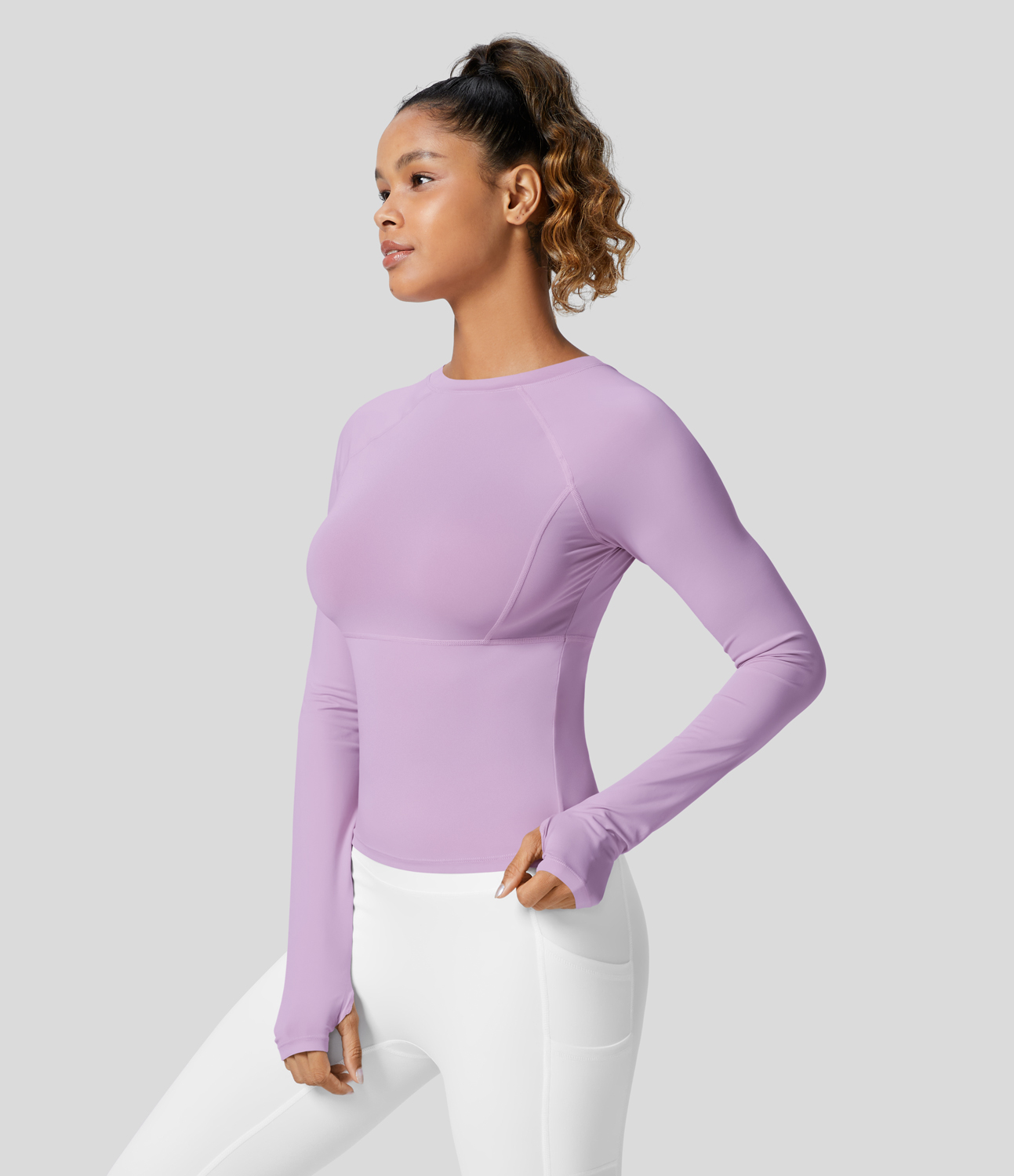 

Halara Solid Thumb Hole Yoga Sports Top - Plum Pink Purple