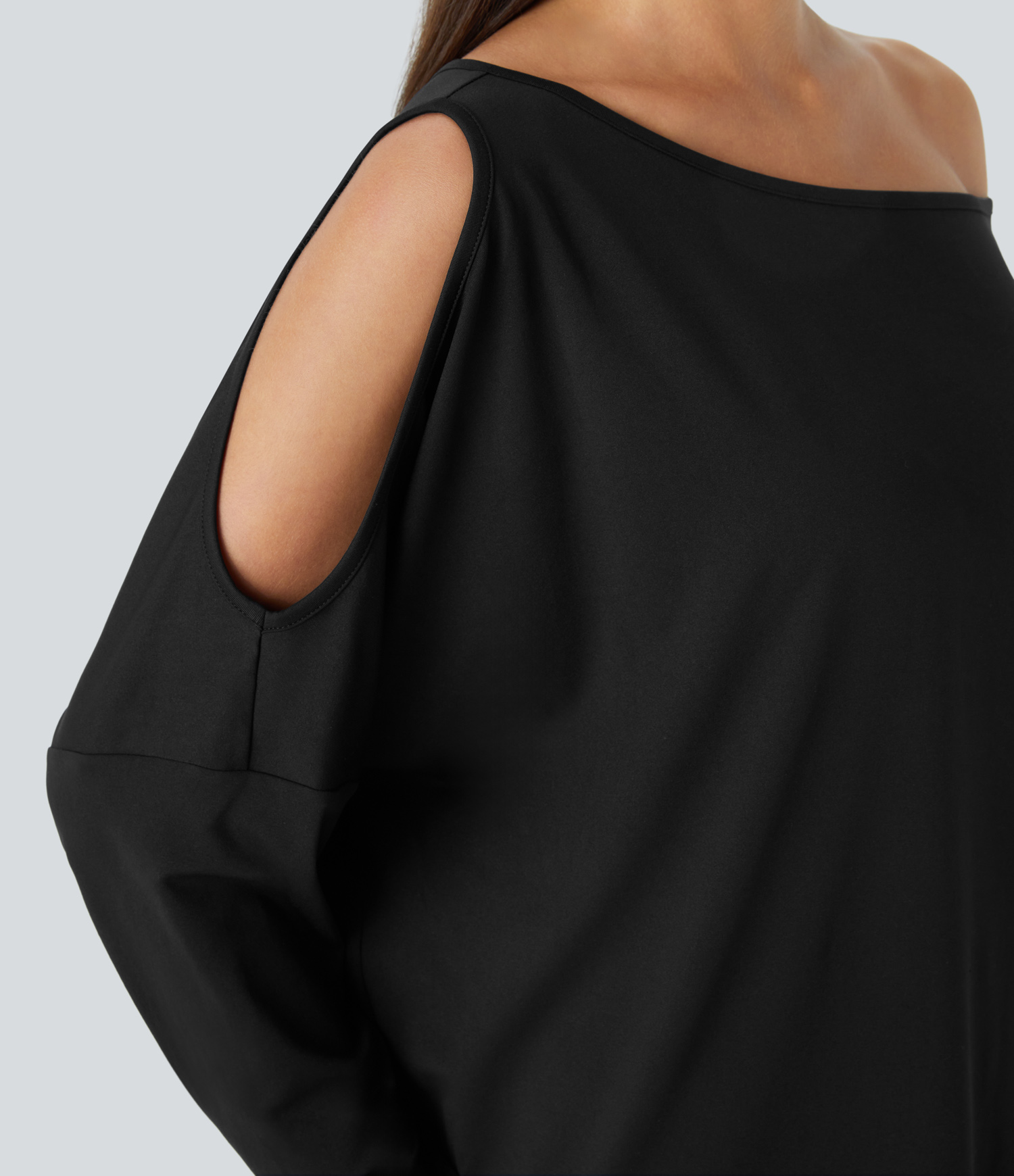 Halara Cut Out Oblique Shoulder Thumb Hole High Low Oversize Casual Top Tank Top - Black - M golf tops halter top tunic tops sleeveless tops 