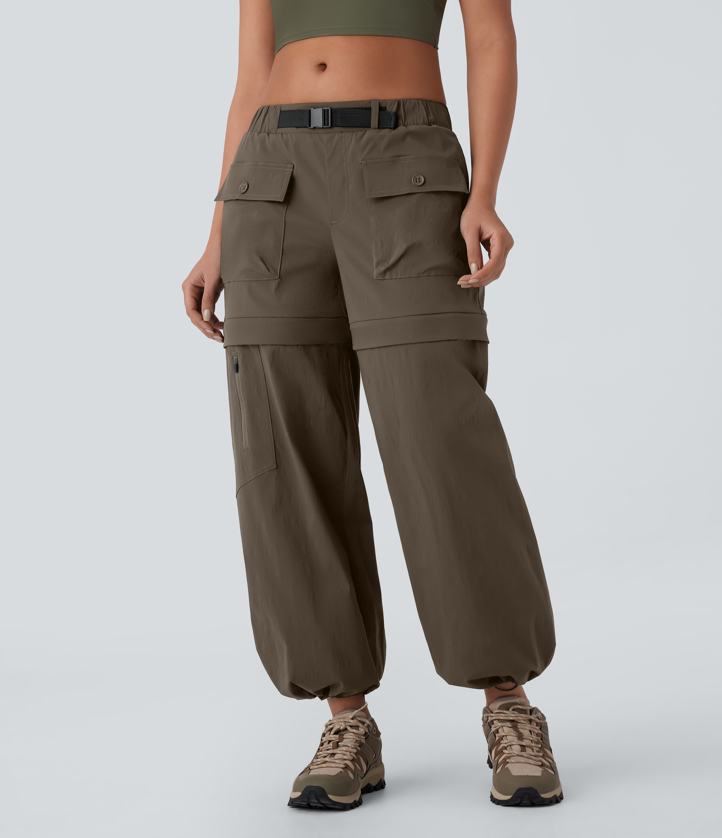 Halara Water Repellent Low Rise Belted Multiple Pockets Adjustable Drawcord Ripstop Hiking Pants  - Twilight Green - XS(regular) 