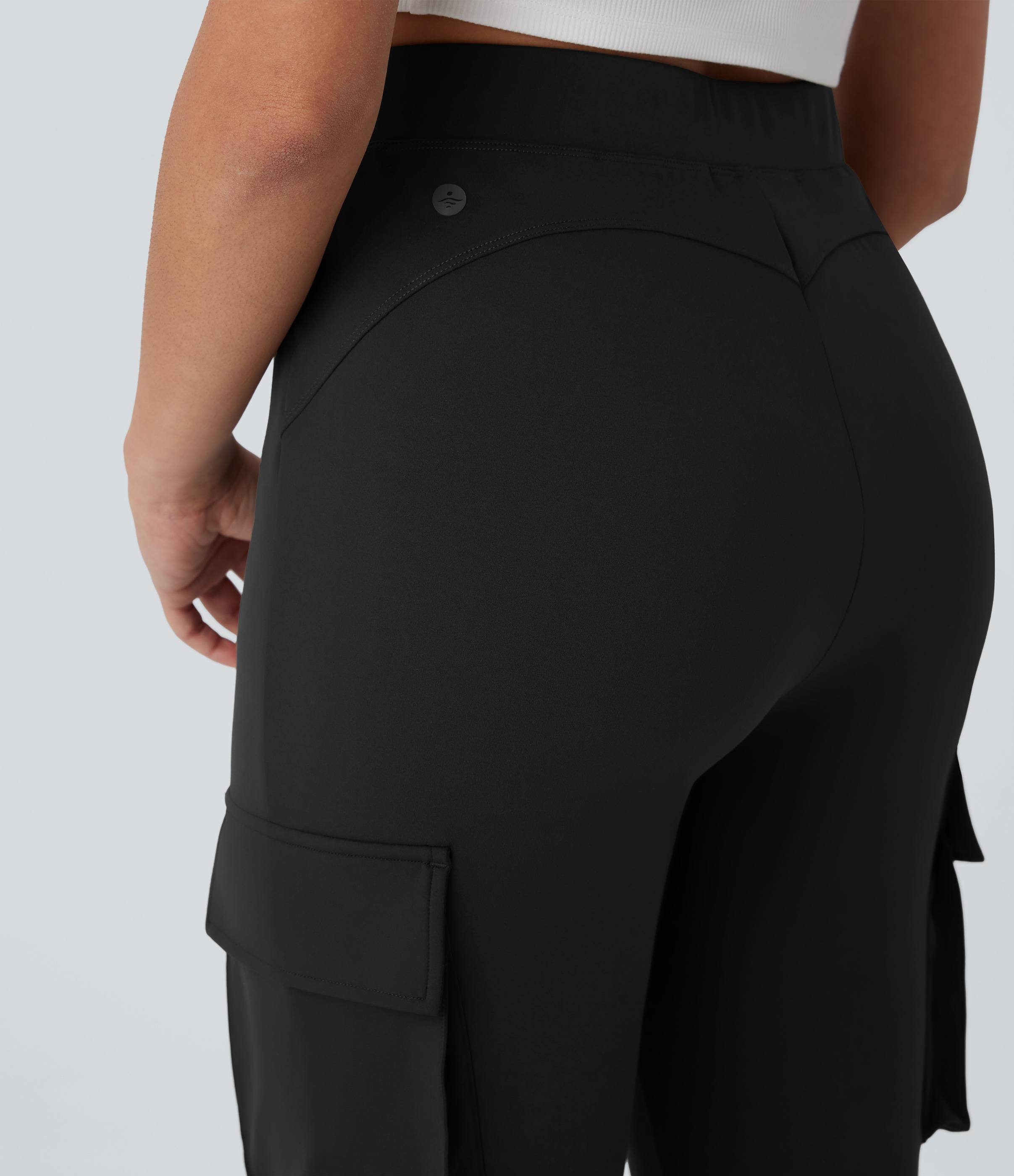 Halara High Waist Multiple Pockets Flare Casual Cargo Pants  - Black - XL(regular) sweatpants jogger pants stacked sweatpants cargo joggers 