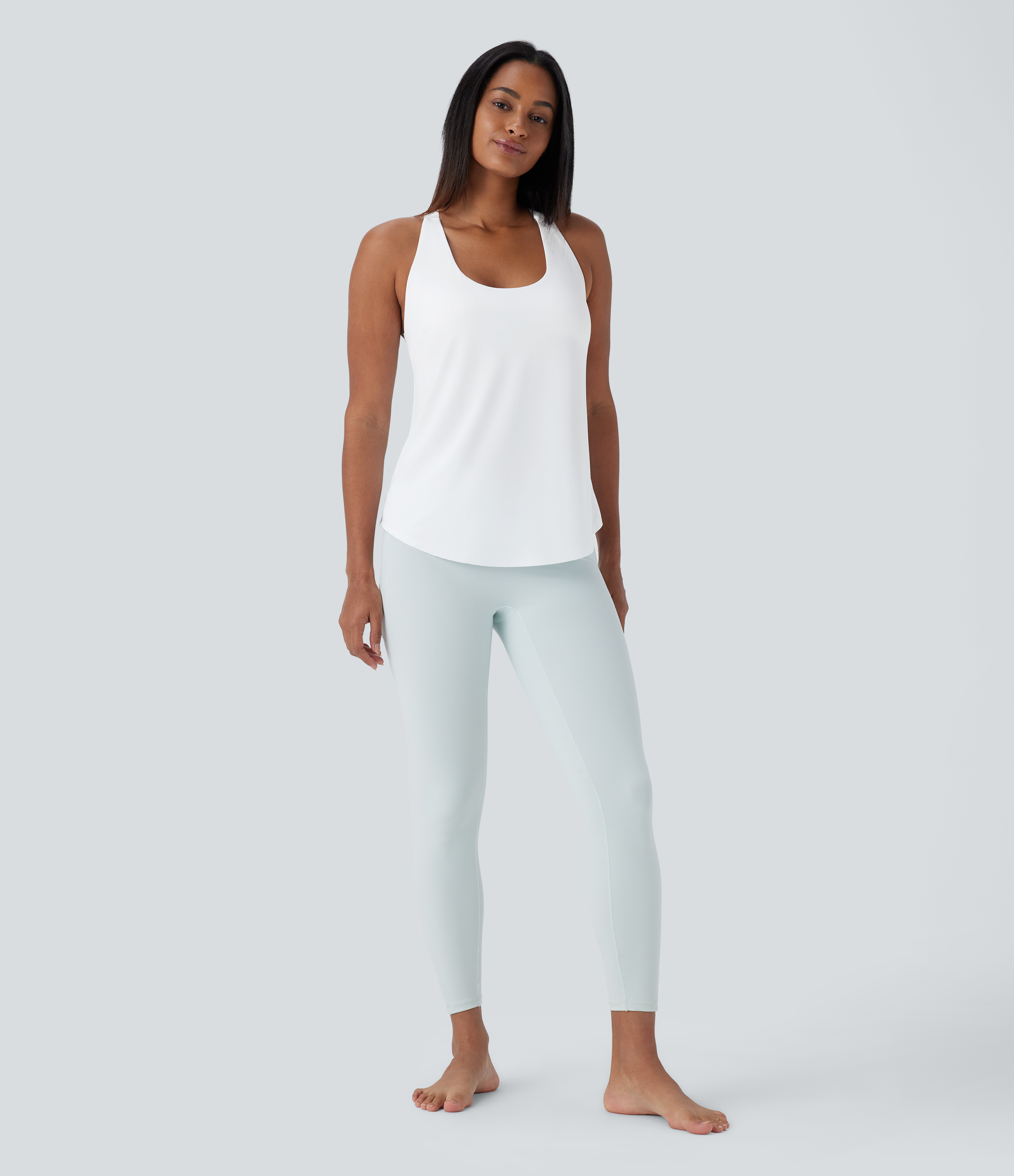 Halara U Neck Backless Crisscross Curved Hem Cool Touch Yoga Tank Top Tank Top - White - M golf tops halter top tunic tops sleeveless tops 