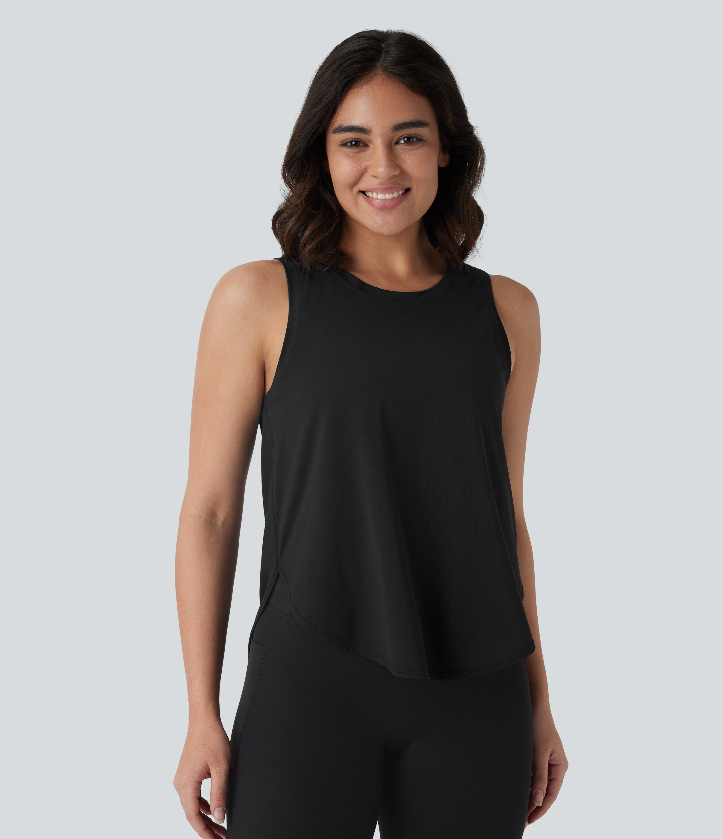 Halara Round Neck Sleeveless Curved Hem Yoga Sports Top  - Black - XL 