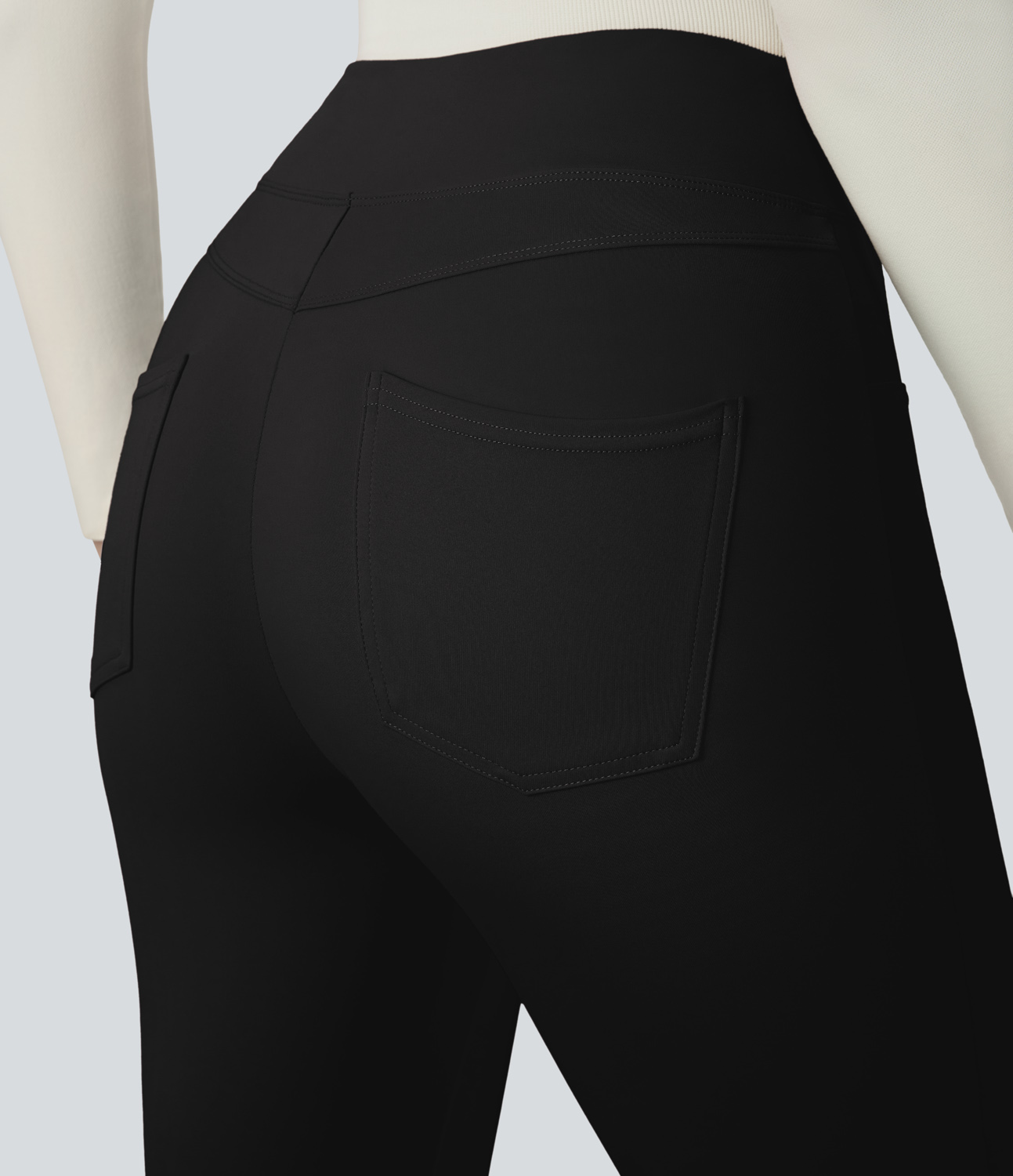 Halara HalaraFlexв„ў High Waisted Decorative Button Back Side Pocket Skinny Work Pants  - Black - L(regular) sweatpants jogger pants 