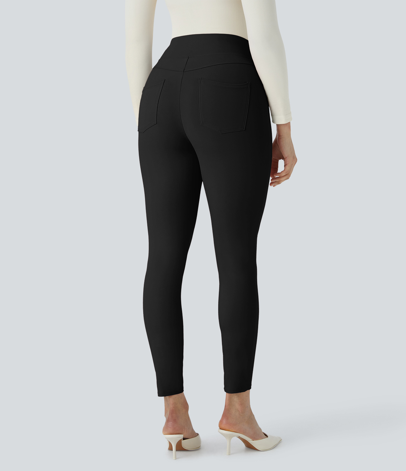 Halara HalaraFlexв„ў High Waisted Decorative Button Back Side Pocket Skinny Work Pants  - Black - L(regular) sweatpants jogger pants 