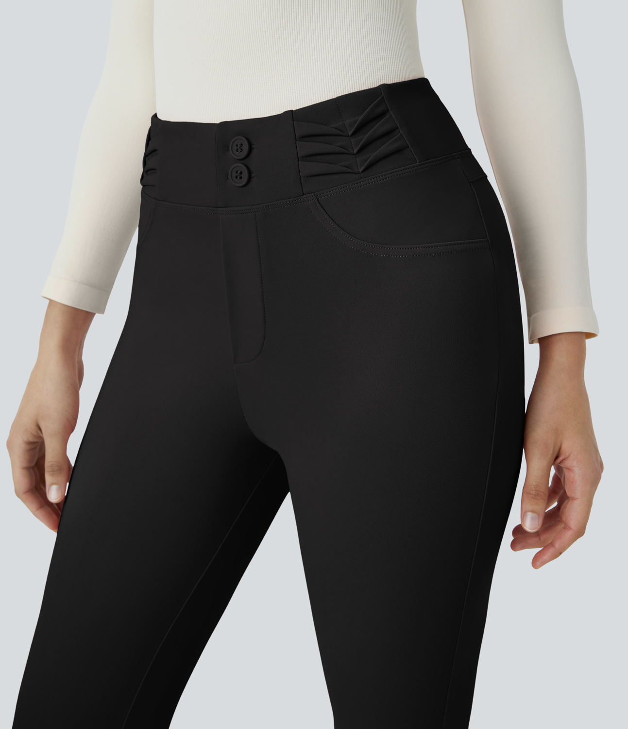 Halara HalaraFlexв„ў High Waisted Decorative Button Back Side Pocket Skinny Work Pants  - Black - L(regular) sweatpants jogger pants 