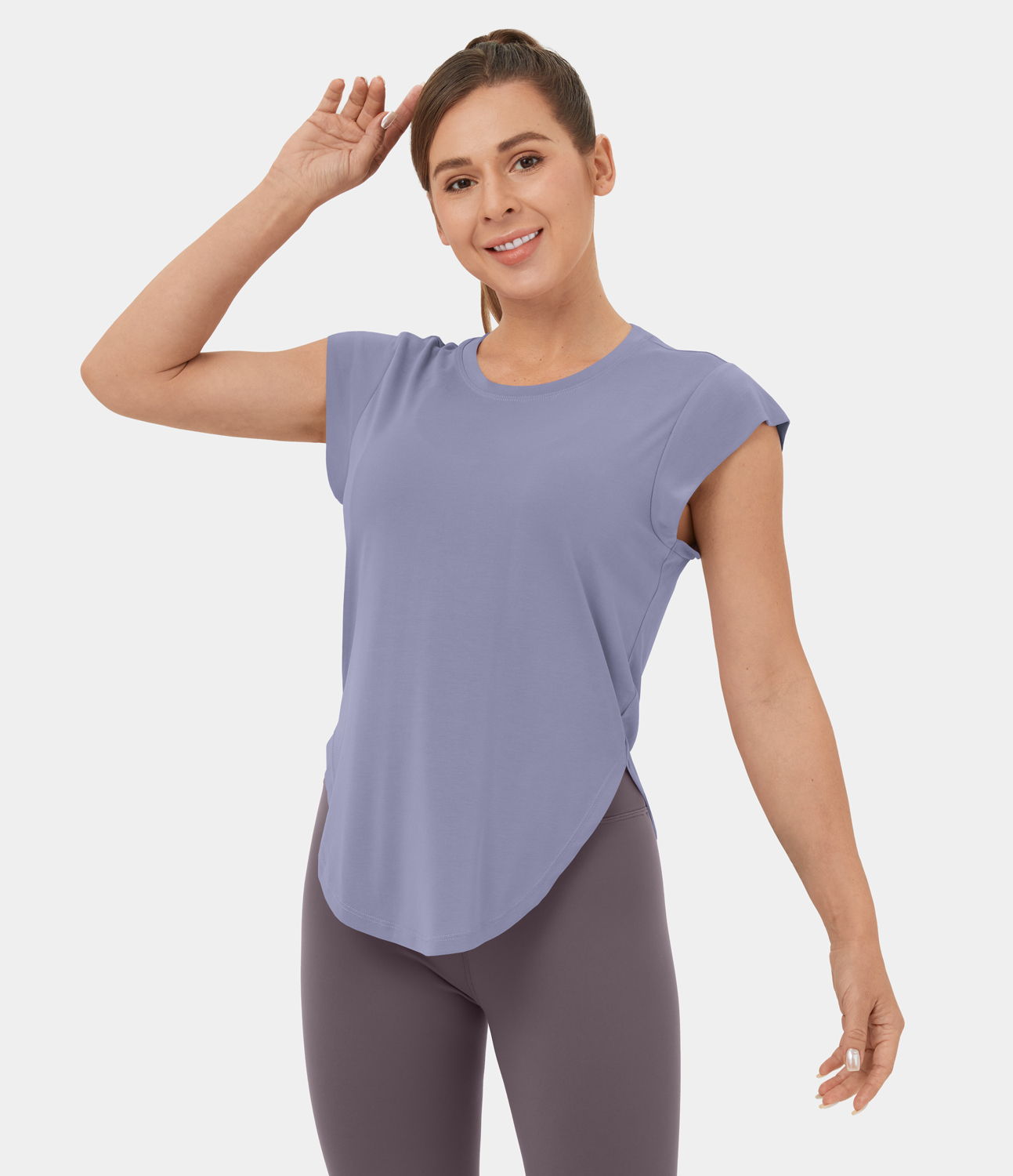 Halara Round Neck Curved Hem Yoga Sports Top  - Persian Violet - XL 