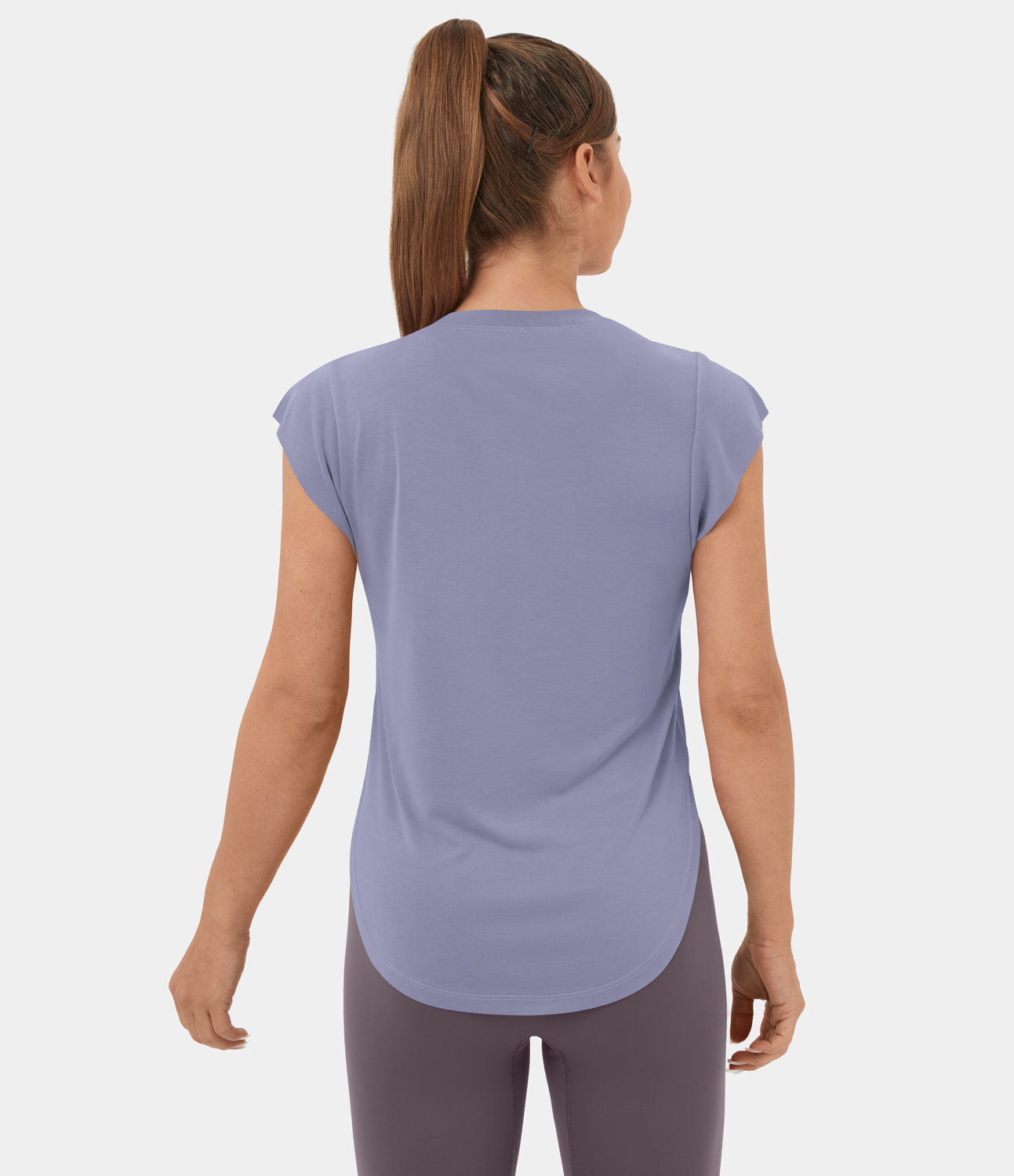 Halara Round Neck Curved Hem Yoga Sports Top  - Persian Violet - XL 