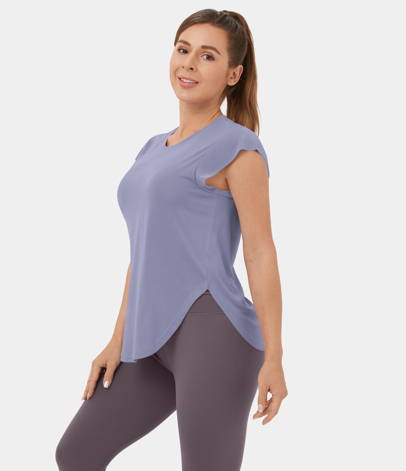 Halara Round Neck Curved Hem Yoga Sports Top  - Persian Violet - XL 