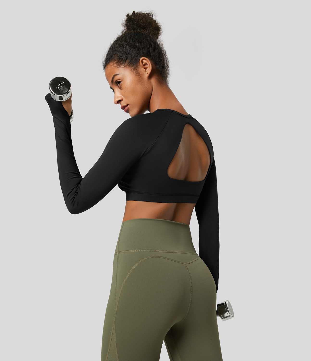 

Halara Round Neck Cut Out Thumb Hole Backless Cropped Quick Dry Tennis Sports Top - Black