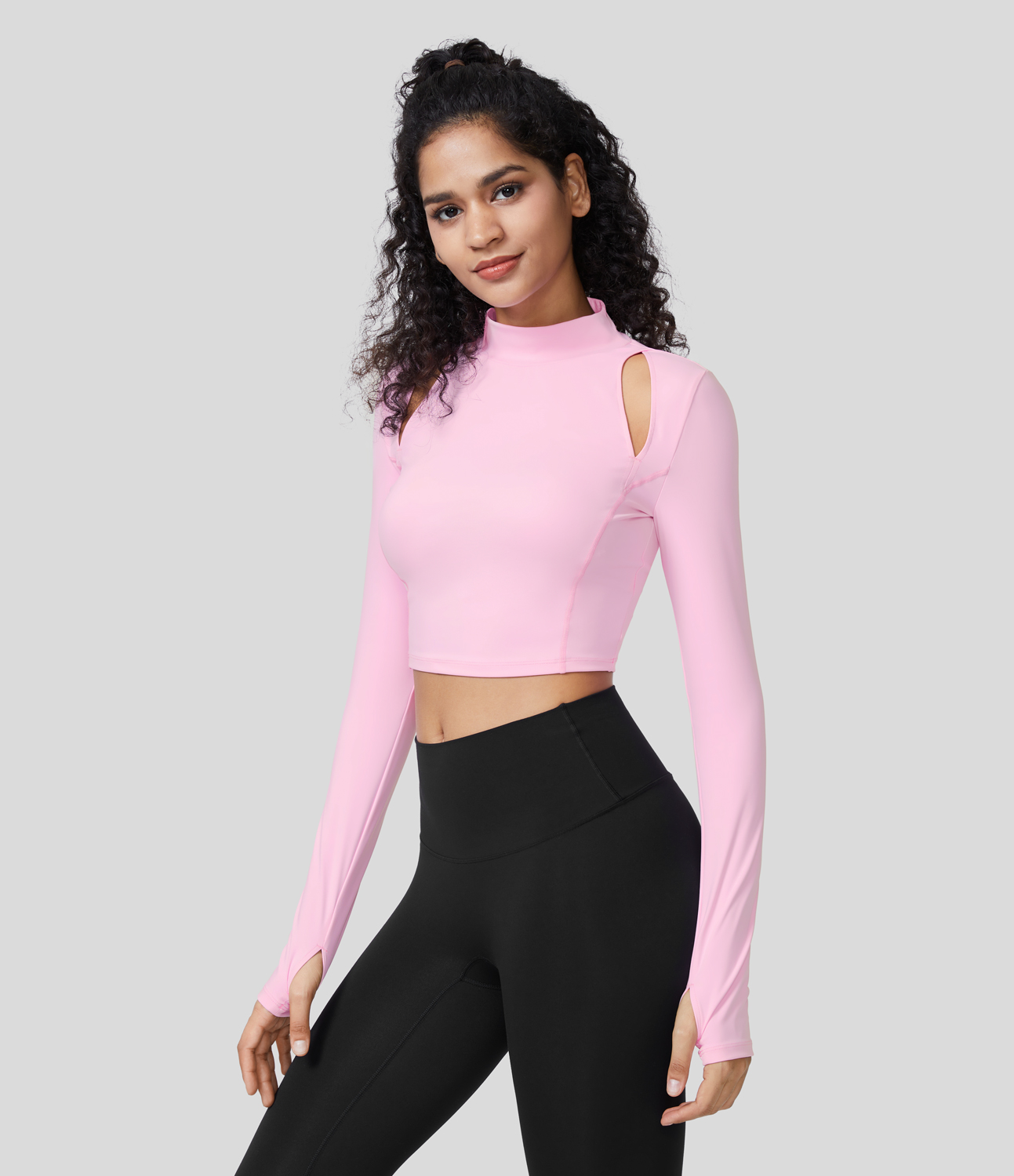 

Halara Softlyzeroв„ў Airy Stand Collar Cut Out Thumb Hole Cool Touch Cropped Yoga Sports Top-UPF50+ - Nosegay