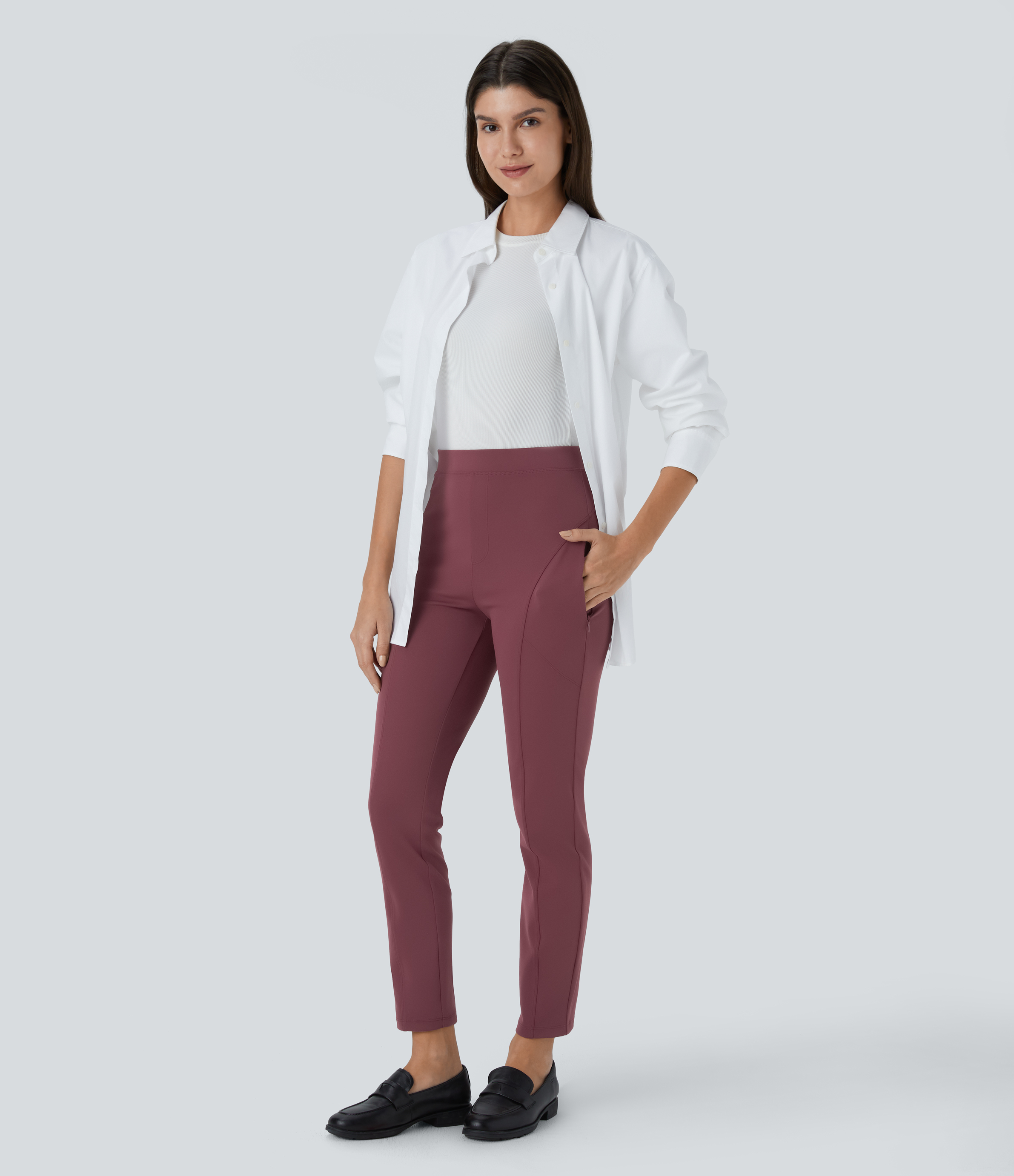 Halara Halara Flexв„ў High Waisted Side Zipper Pocket Skinny Ankle Length Work Pants  - Red Mahogany - S(regular) 