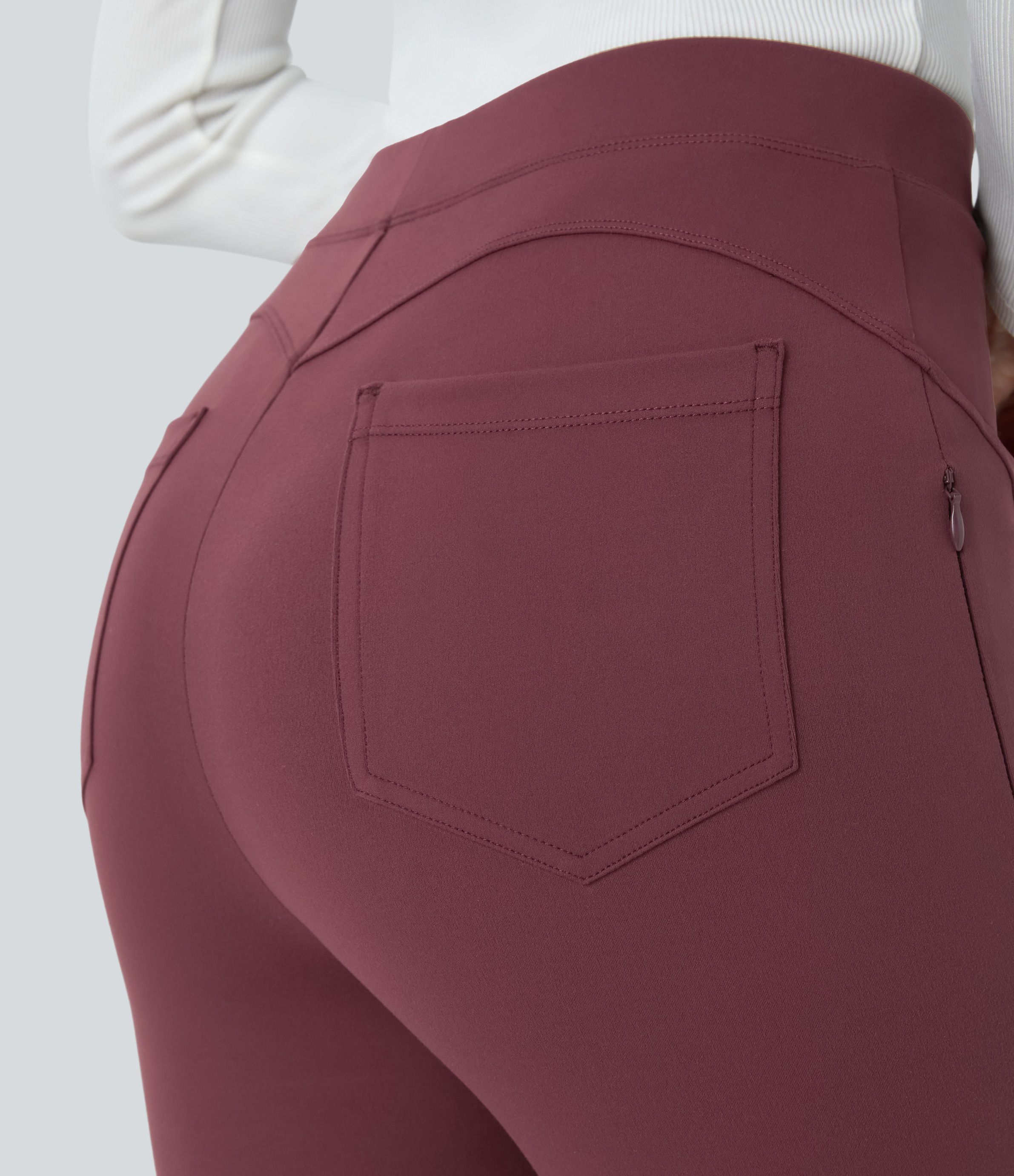 Halara Halara Flexв„ў High Waisted Side Zipper Pocket Skinny Ankle Length Work Pants  - Red Mahogany - S(regular) 