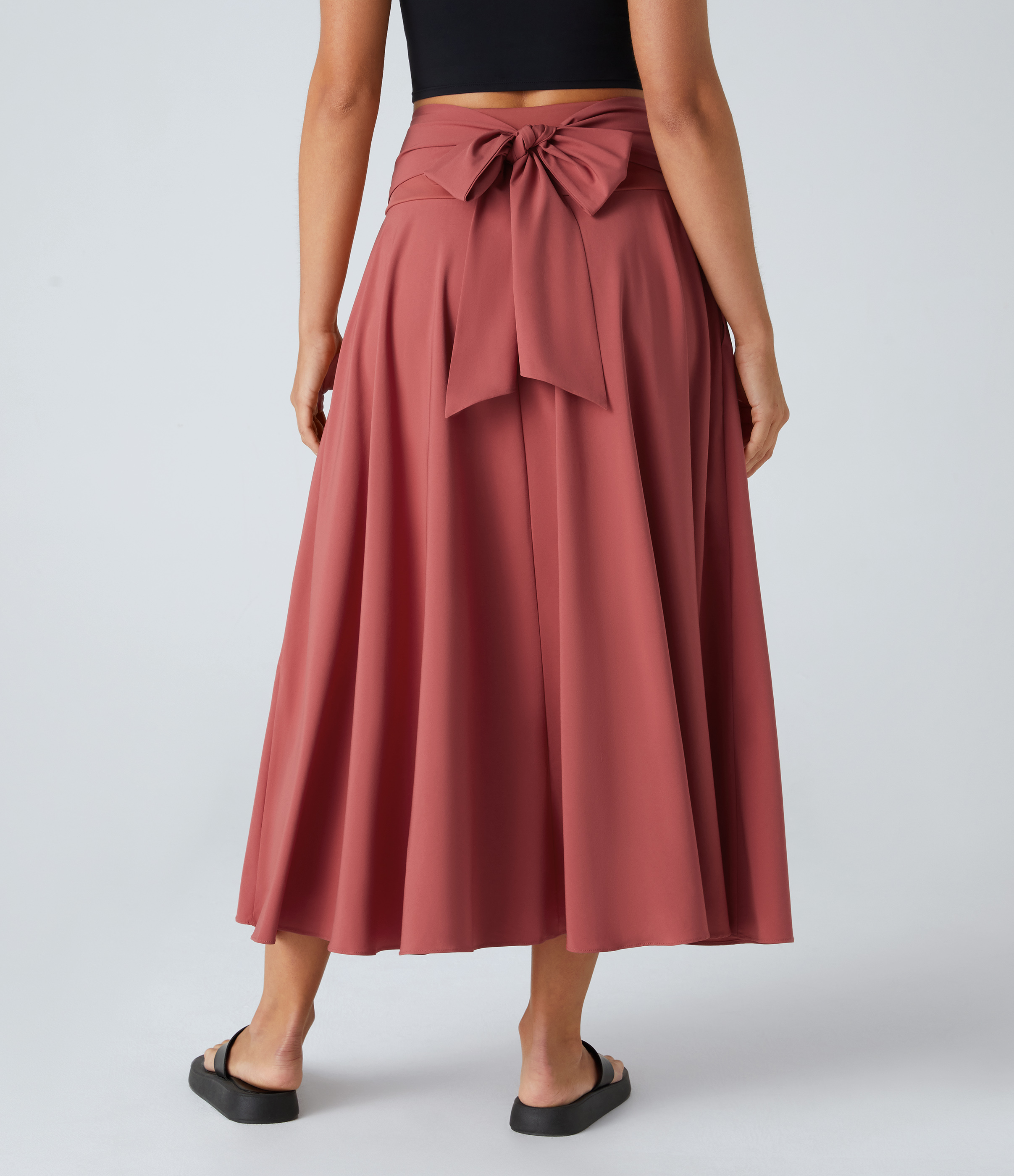 Halara Breezefulв„ў High Waisted Tie Back Side Pocket 2-in-1 Flowy Quick Dry Midi Casual Skirt  - Kapok Red - XS(regular) 