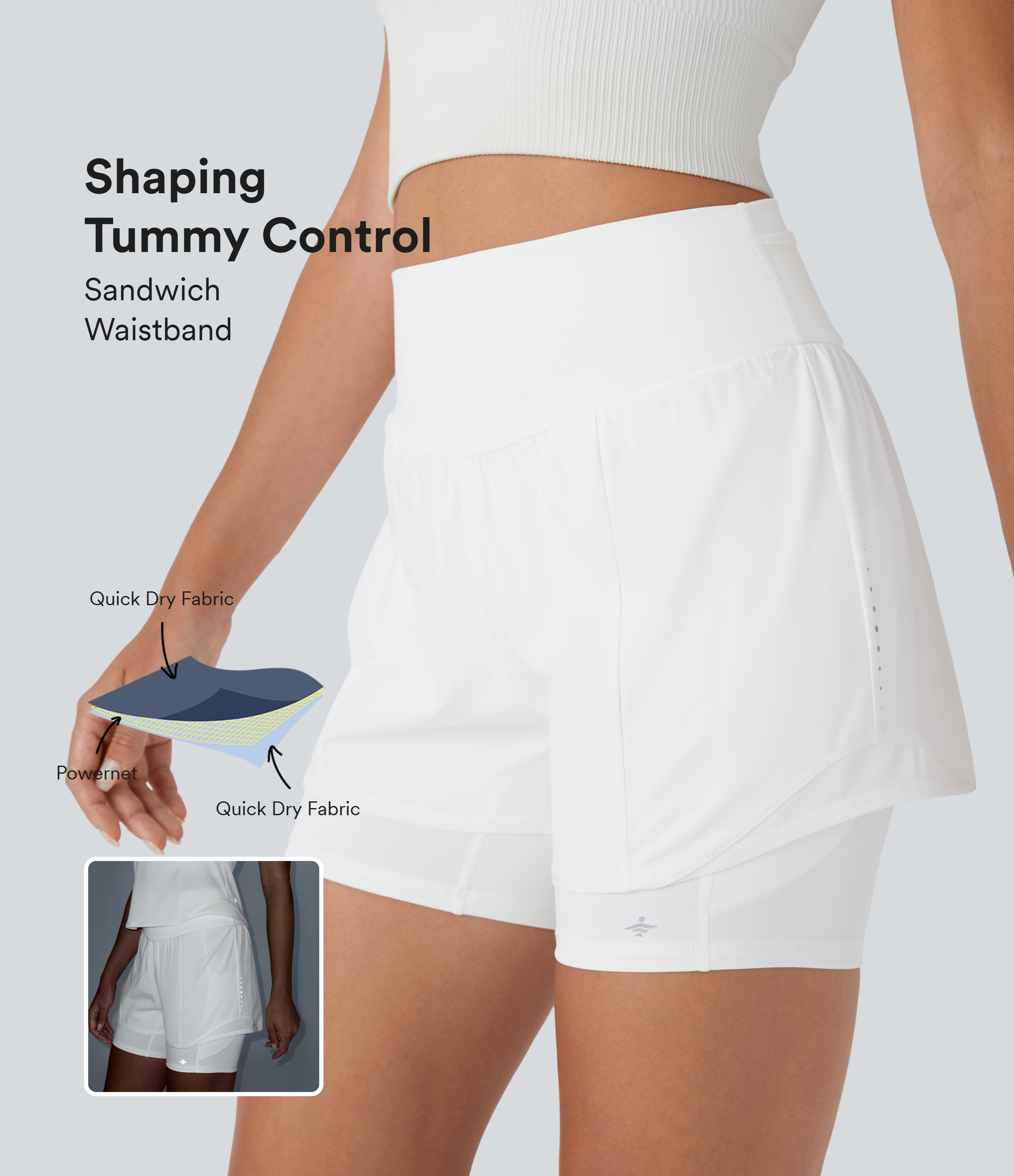 Pantalones cortos de running 2 en 1 SpeedWave™ SoCinched de secado rápido con tiro alto, moldeador de abdomen, detalles reflectantes y múltiples bolsillos