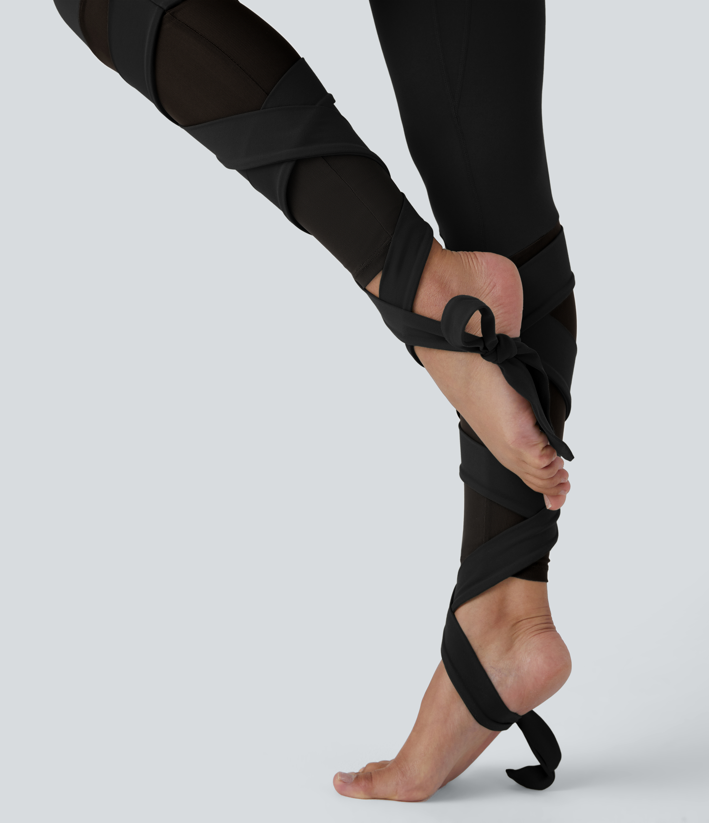 Halara Softlyzeroв„ў High Waisted Contrast Mesh Crisscross Lace Up Yoga 7/8 Leggings  - Black - L(7/8) gym leggings leggings with pockets 