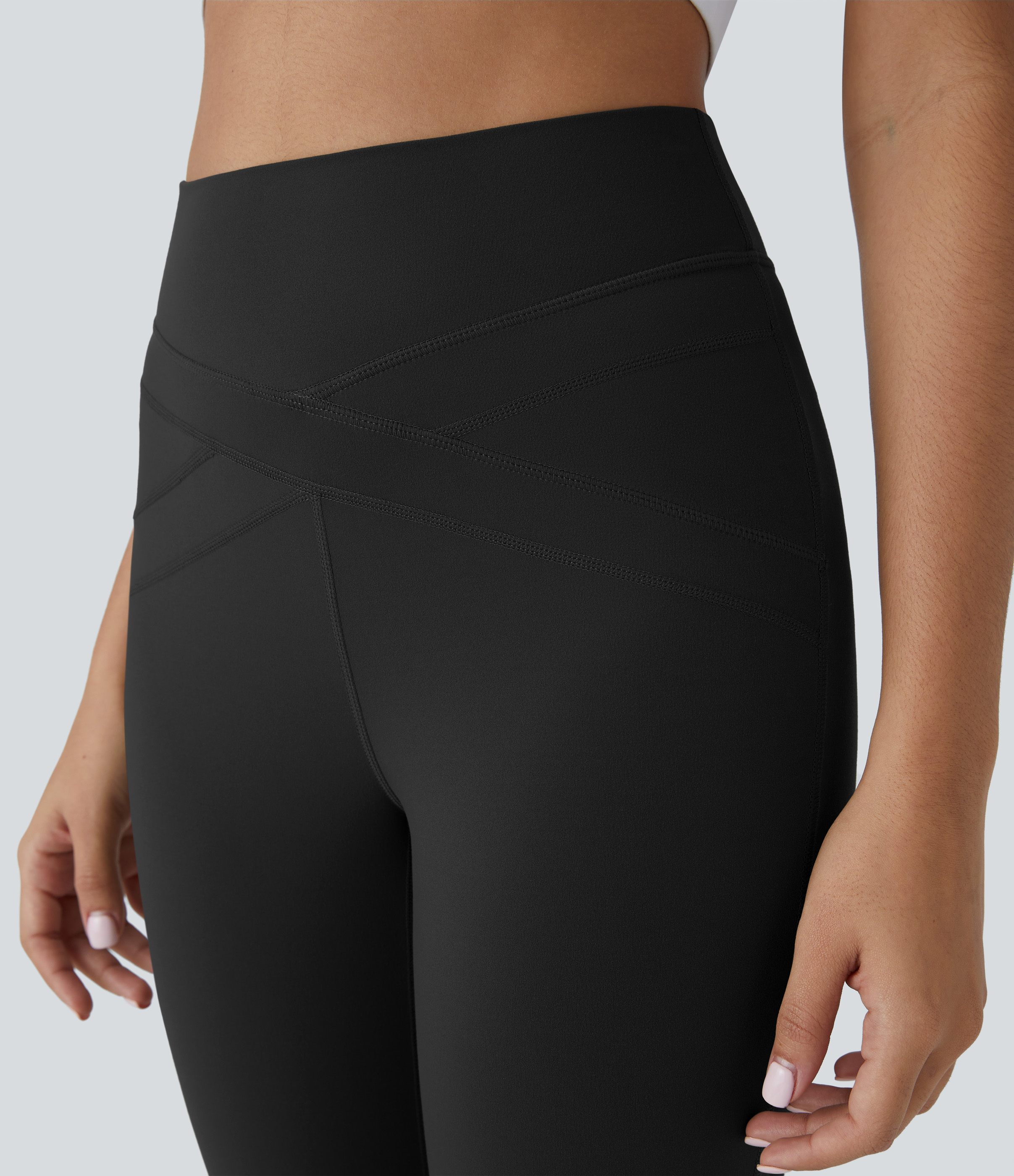 Halara Softlyzeroв„ў High Waisted Contrast Mesh Crisscross Lace Up Yoga 7/8 Leggings  - Black - L(7/8) gym leggings leggings with pockets 
