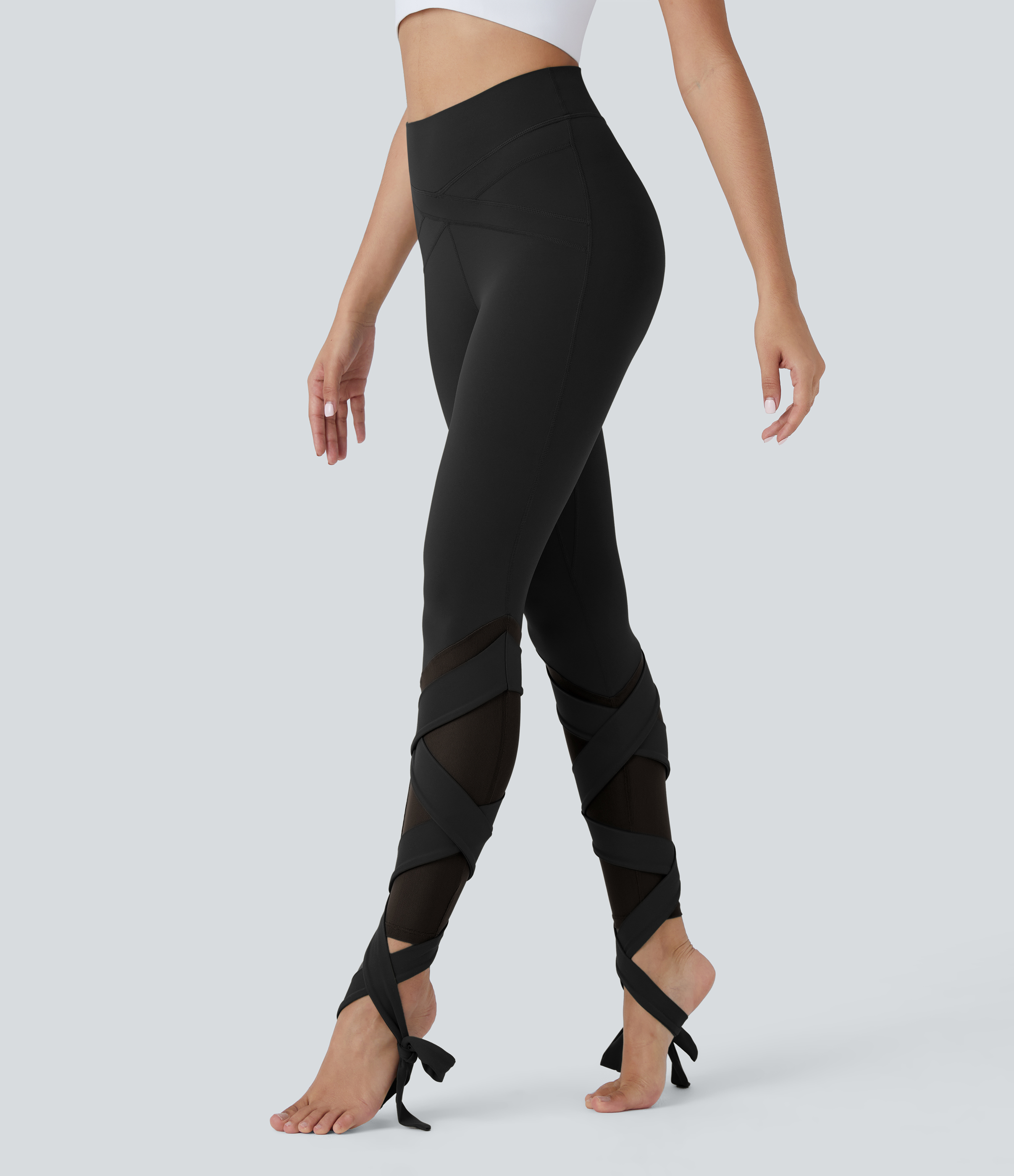 【fa.er.ie】cotton mesh cross up leggings Women's SoftlyZero™ High Waisted Contrast Mesh Lace Up Yoga