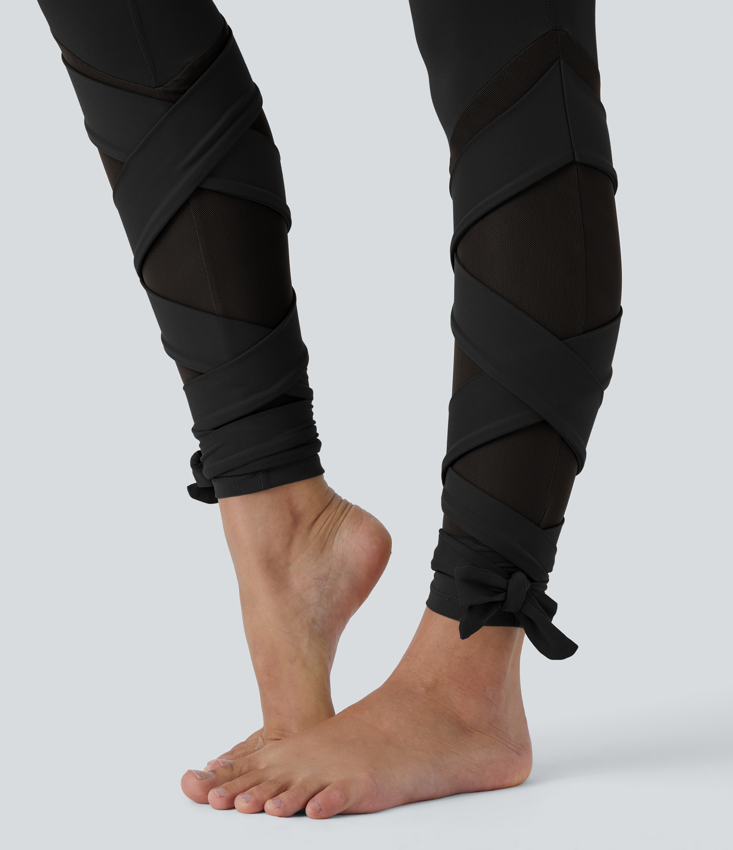 Halara Softlyzeroв„ў High Waisted Contrast Mesh Crisscross Lace Up Yoga 7/8 Leggings  - Black - L(7/8) gym leggings leggings with pockets 