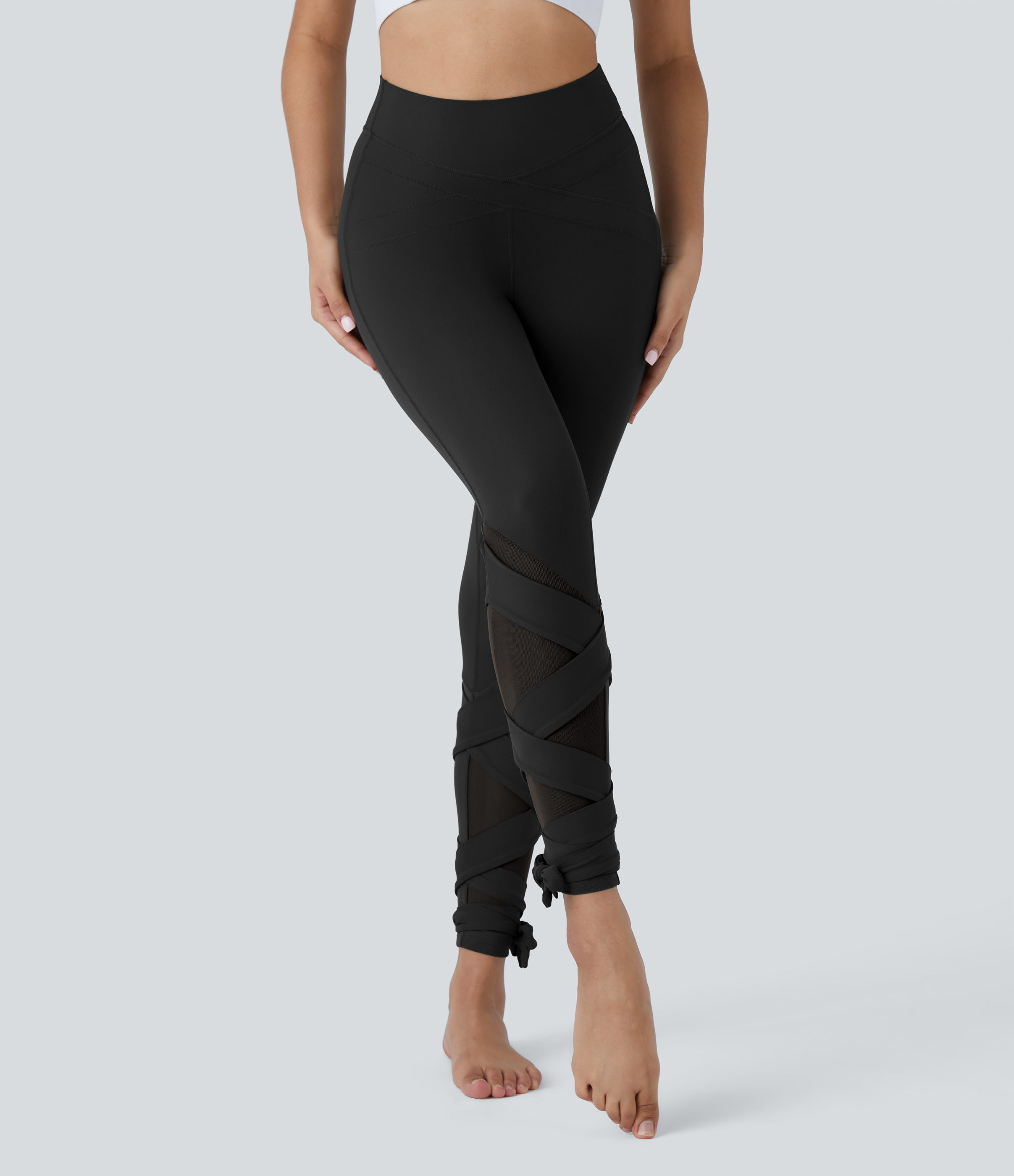 Women's SoftlyZero™ High Waisted Contrast Mesh Lace Up Yoga