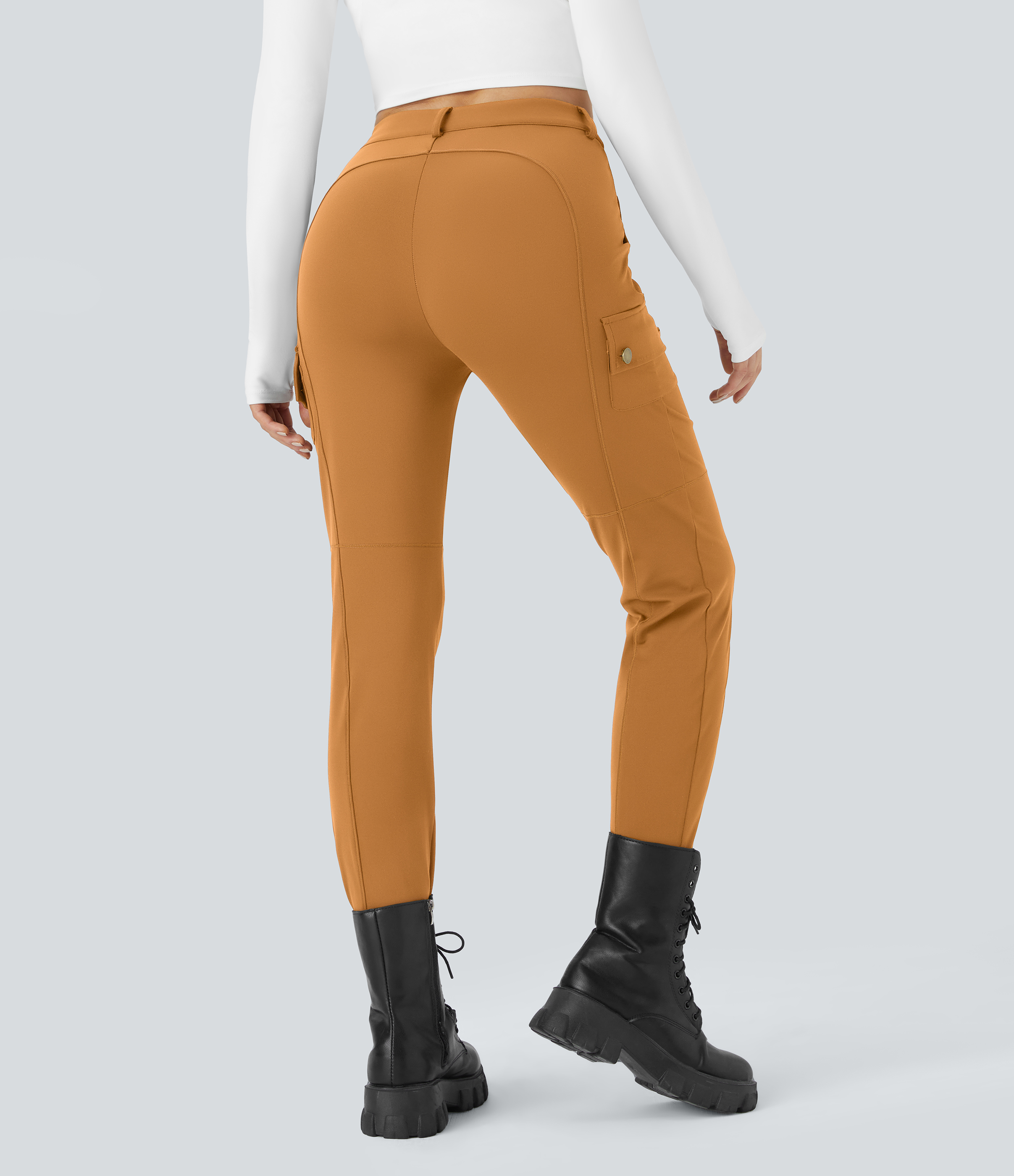 Halara High Waisted Button Zipper Multiple Pockets Solid Skinny Cargo Pants  - Buckskin - XS(regular) 